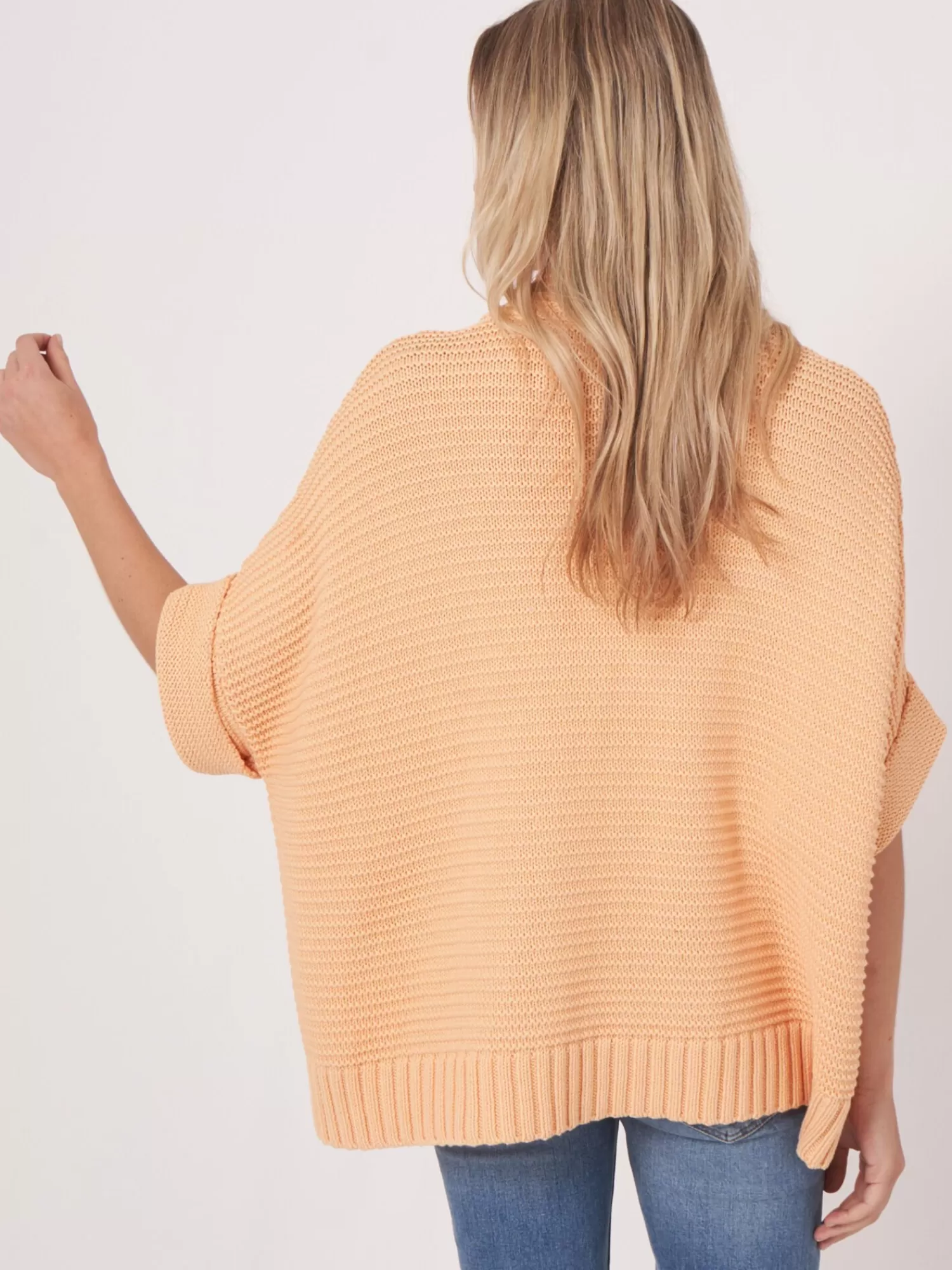 REPEAT cashmere Ponchos>Poncho Aus Baumwollstrick Mit Reisverschluss Und Größer Rippenstruktur Glow