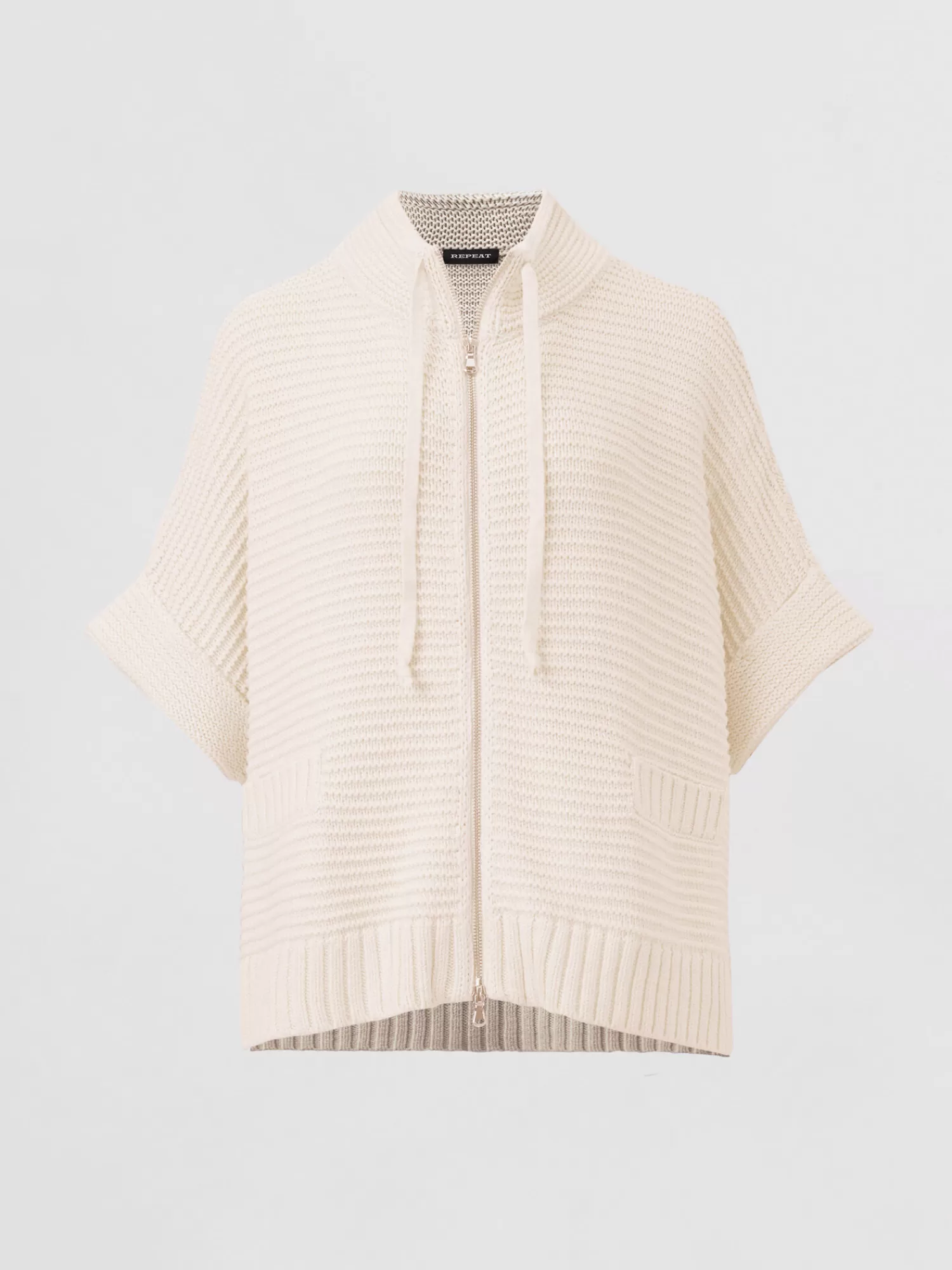 REPEAT cashmere Repeats Favoriten>Poncho Aus Baumwollstrick Mit Reisverschluss Und Größer Rippenstruktur Ivory