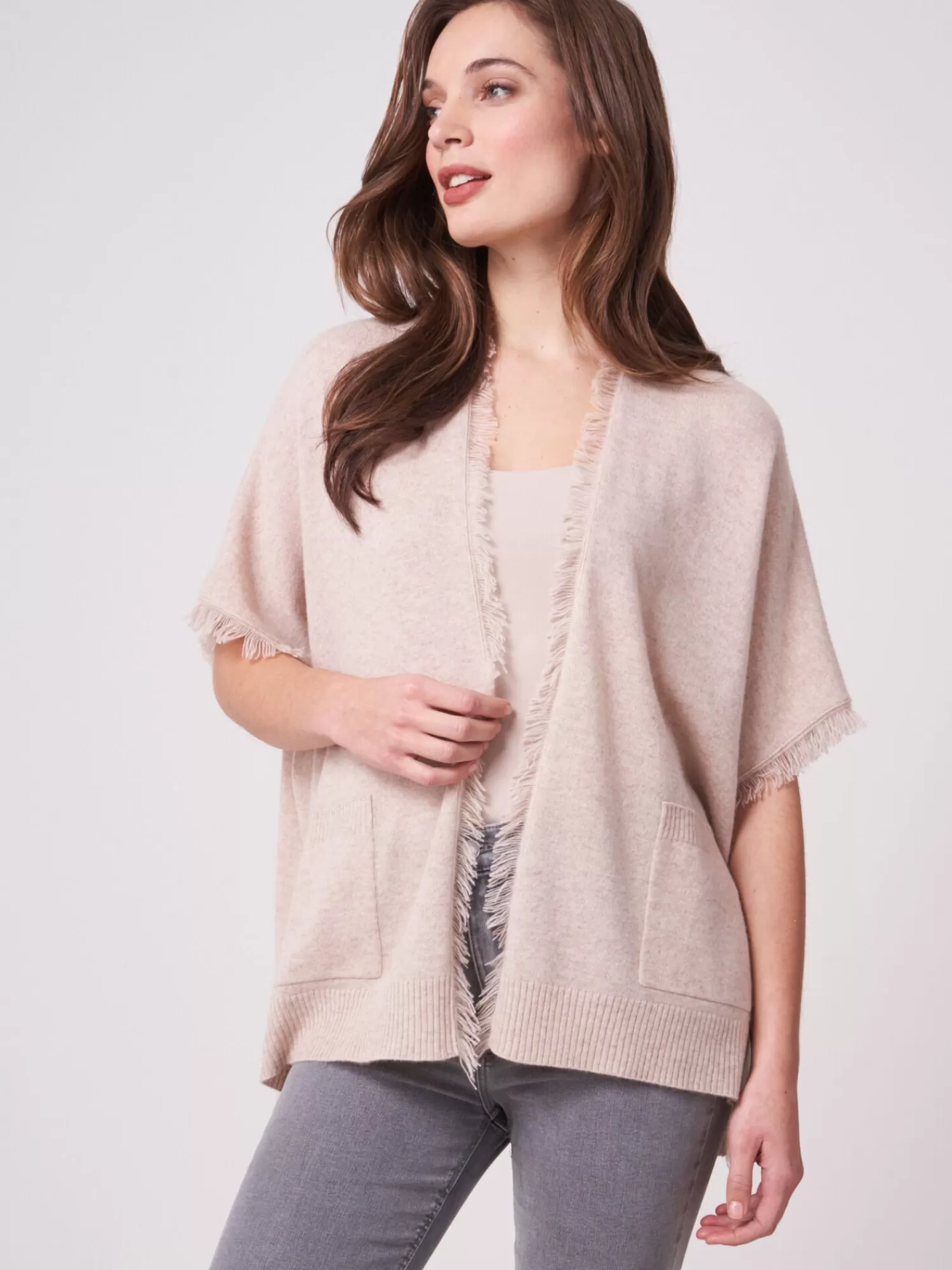 REPEAT cashmere Ponchos>Poncho-Cape Mit Fransen Beige