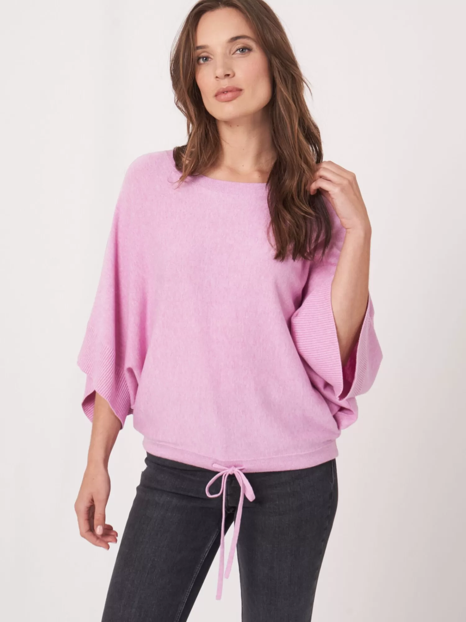 REPEAT cashmere Ponchos>Poncho-Pullover Aus Baumwollmischung Mit Kordelzug Orchid