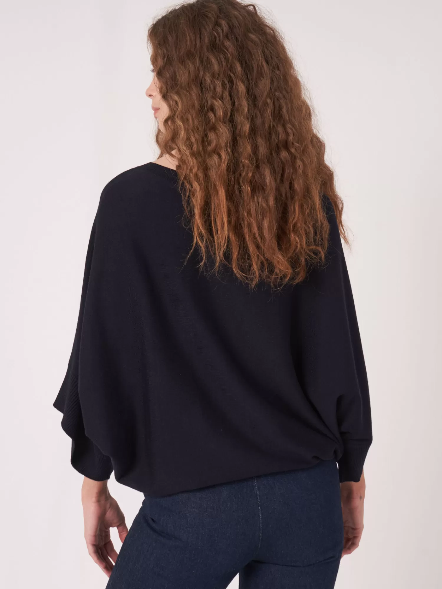 REPEAT cashmere Ponchos>Poncho-Pullover Aus Baumwollmischung Mit Kordelzug Navy