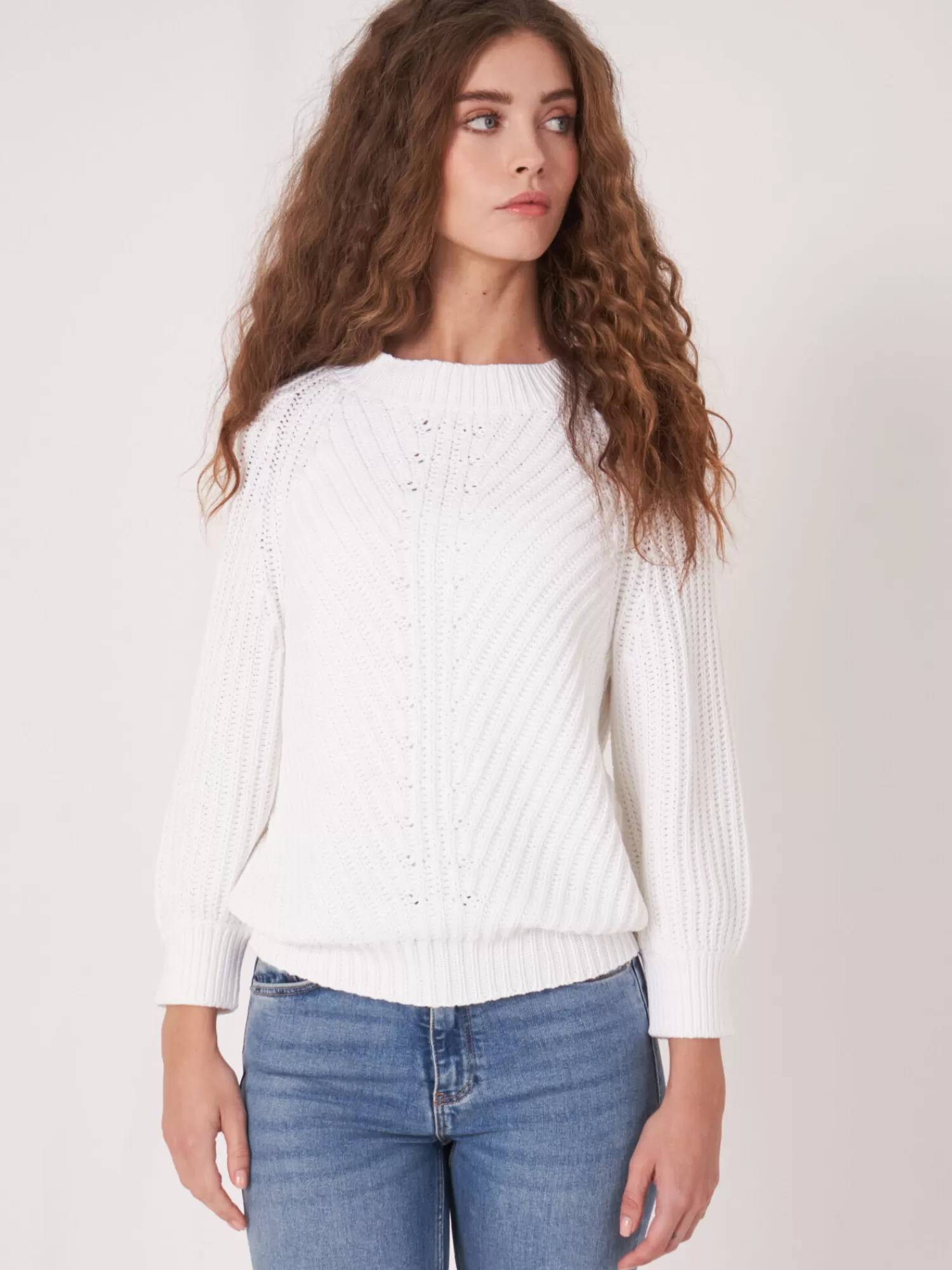 REPEAT cashmere Pullover>Pullover Aus Größem Rippenstrick Mit Kurzen Puffarmeln White