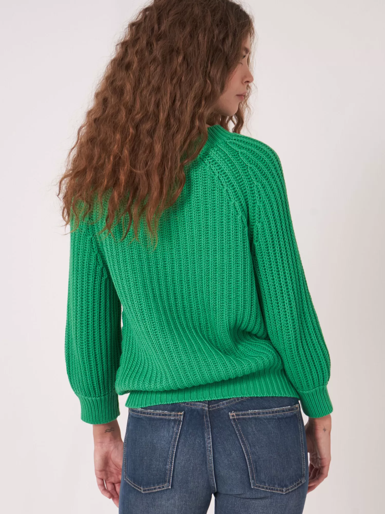 REPEAT cashmere Pullover>Pullover Aus Größem Rippenstrick Mit Kurzen Puffarmeln Green