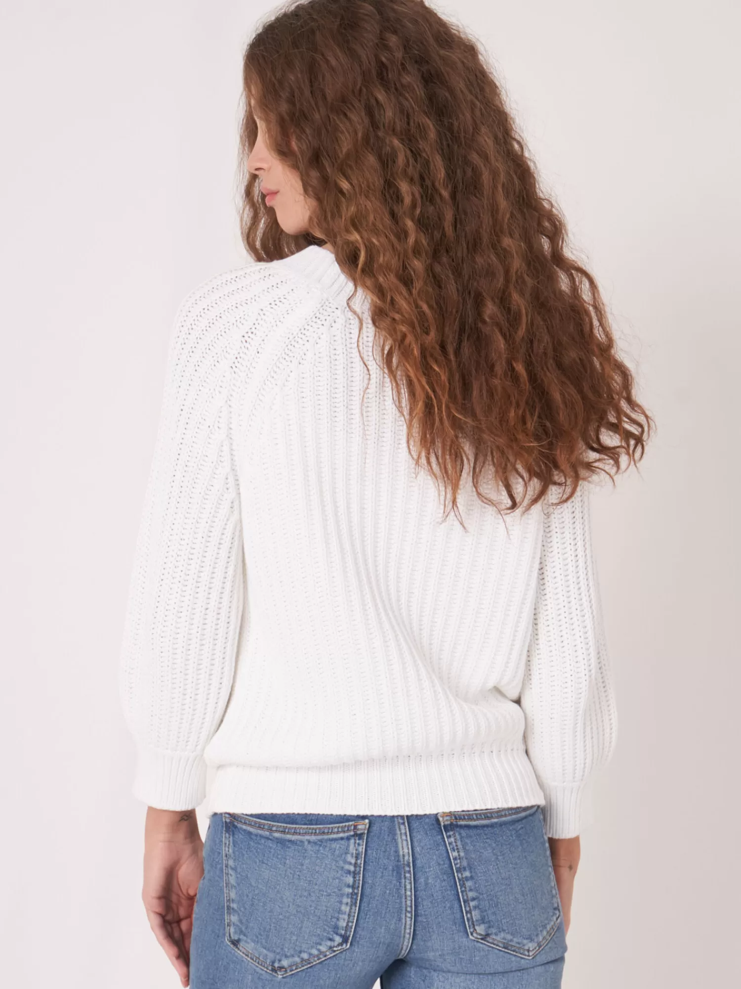 REPEAT cashmere Pullover>Pullover Aus Größem Rippenstrick Mit Kurzen Puffarmeln White