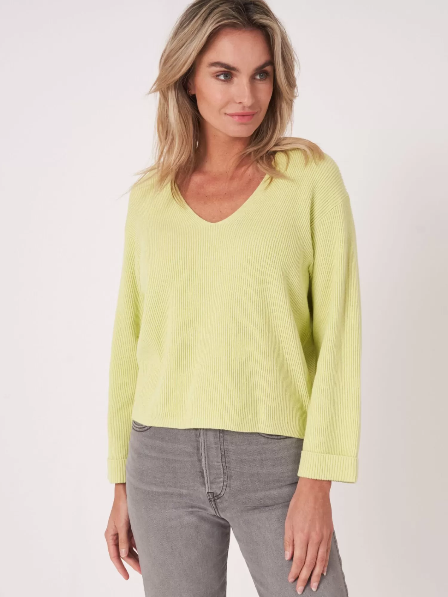 REPEAT cashmere Pullover>Pullover Aus Kaschmir-Baumwollmischung Mit Feiner Rippstruktur Soda