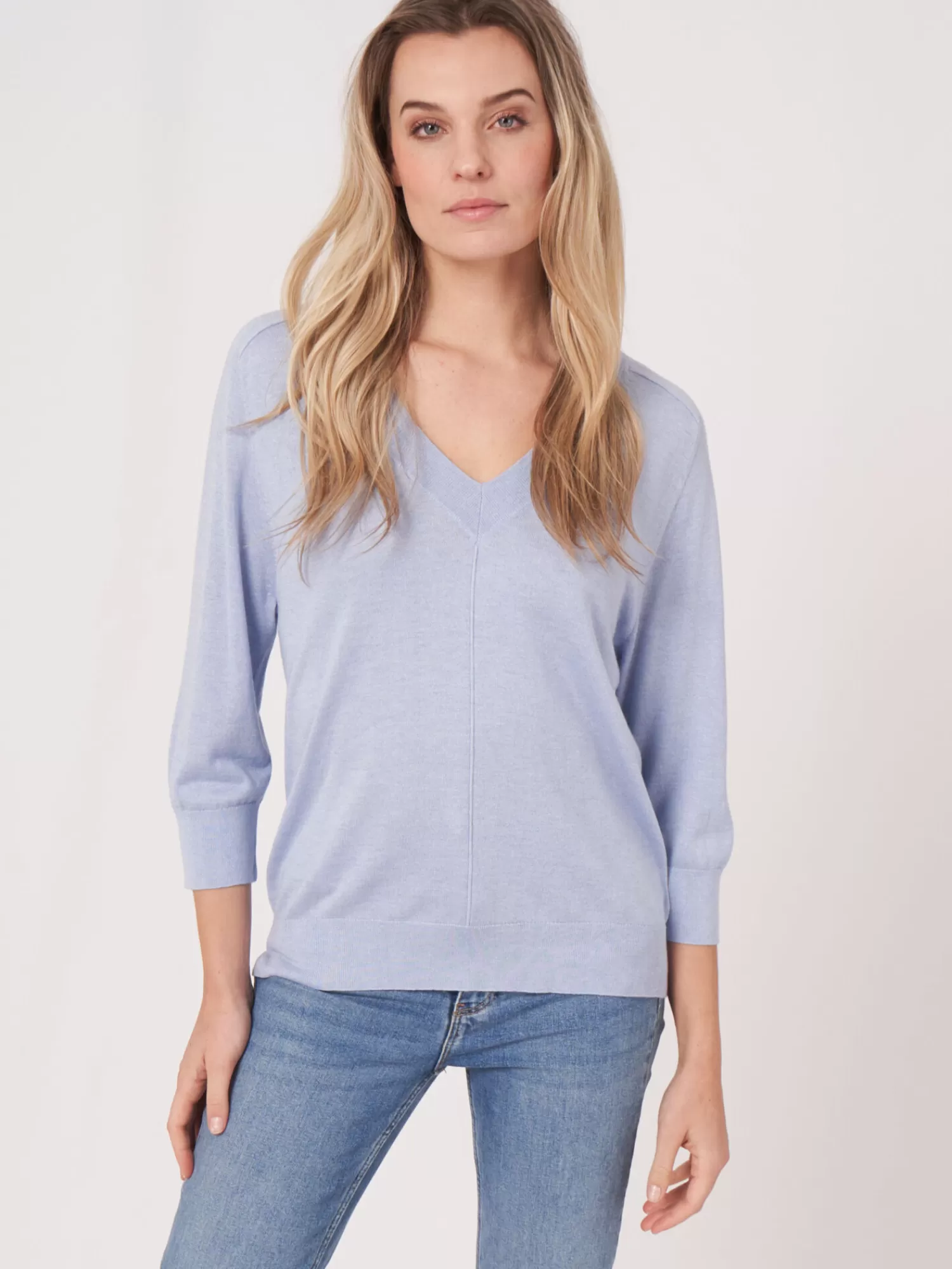 REPEAT cashmere Pullover>Pullover Aus Kaschmir-Seide Mit Ellbogenarmeln Sky