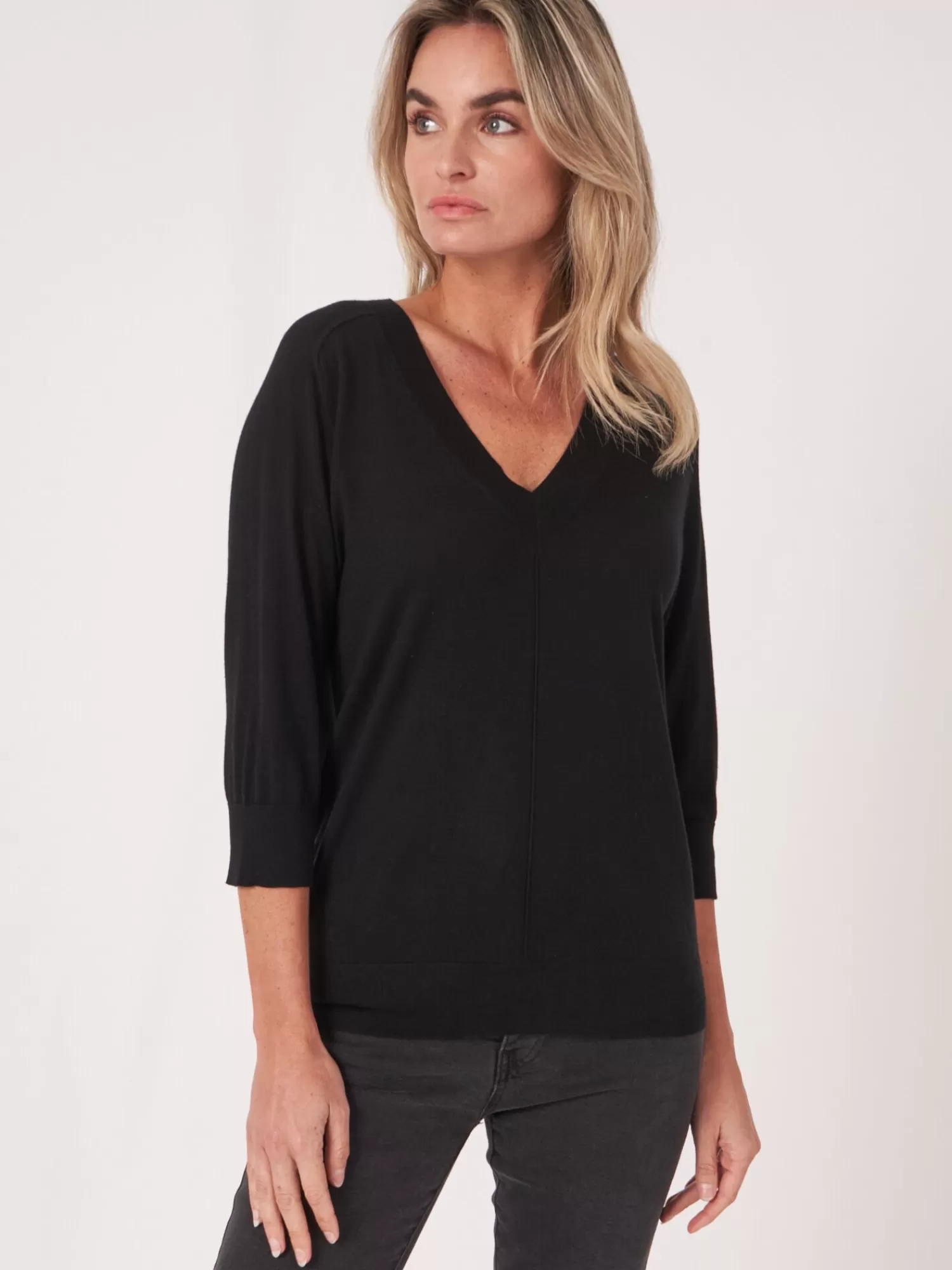 REPEAT cashmere Pullover>Pullover Aus Kaschmir-Seide Mit Ellbogenarmeln Black