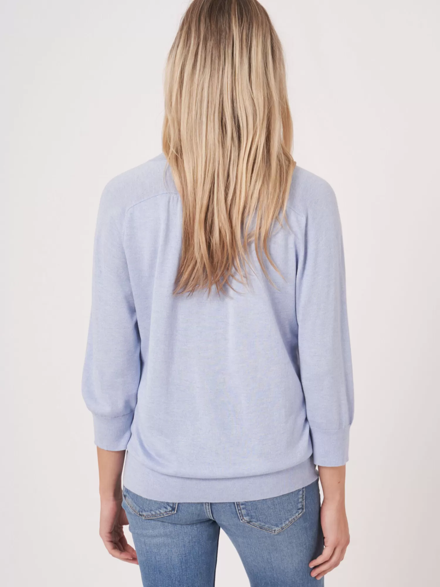 REPEAT cashmere Pullover>Pullover Aus Kaschmir-Seide Mit Ellbogenarmeln Sky