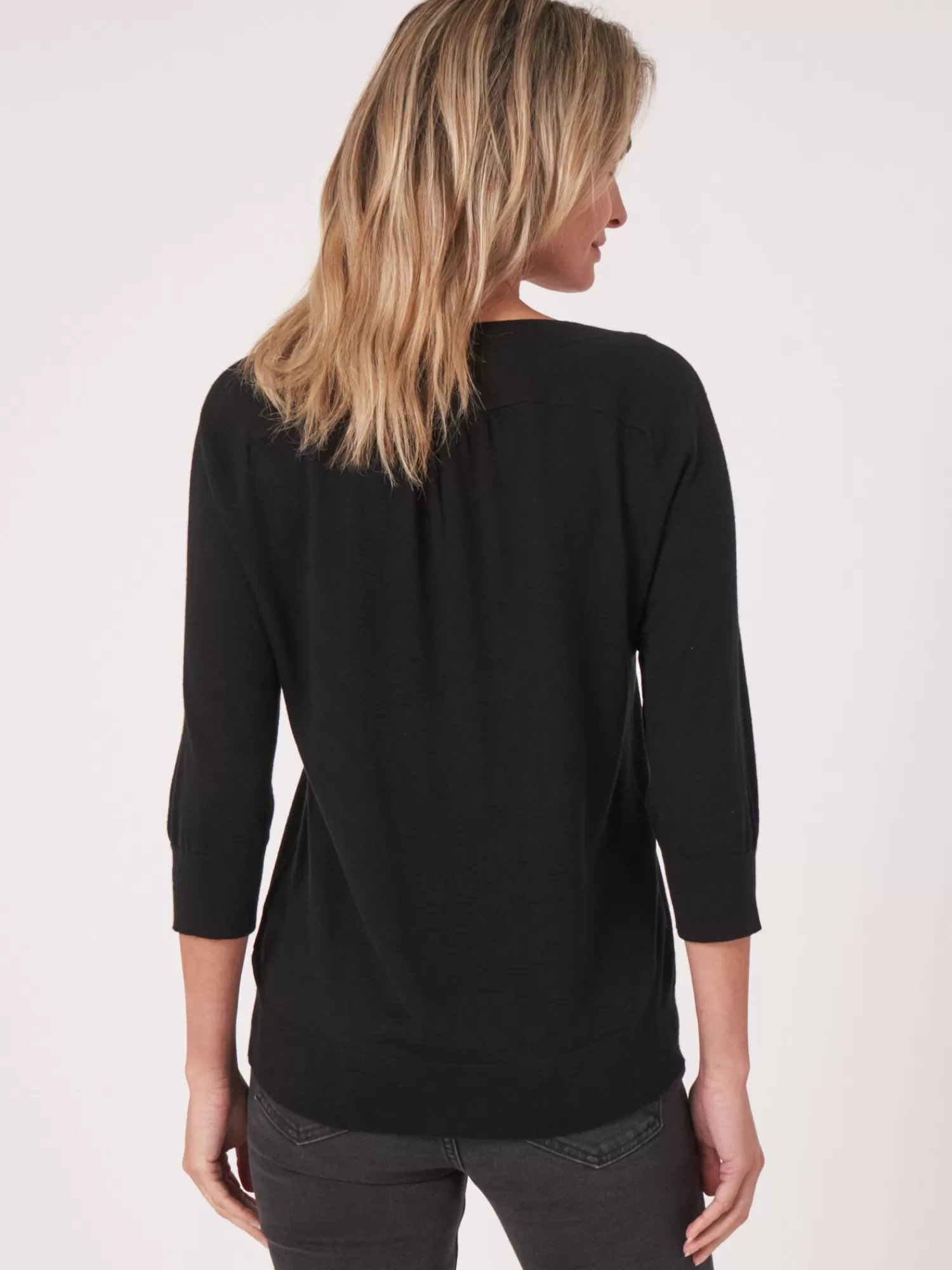 REPEAT cashmere Pullover>Pullover Aus Kaschmir-Seide Mit Ellbogenarmeln Black