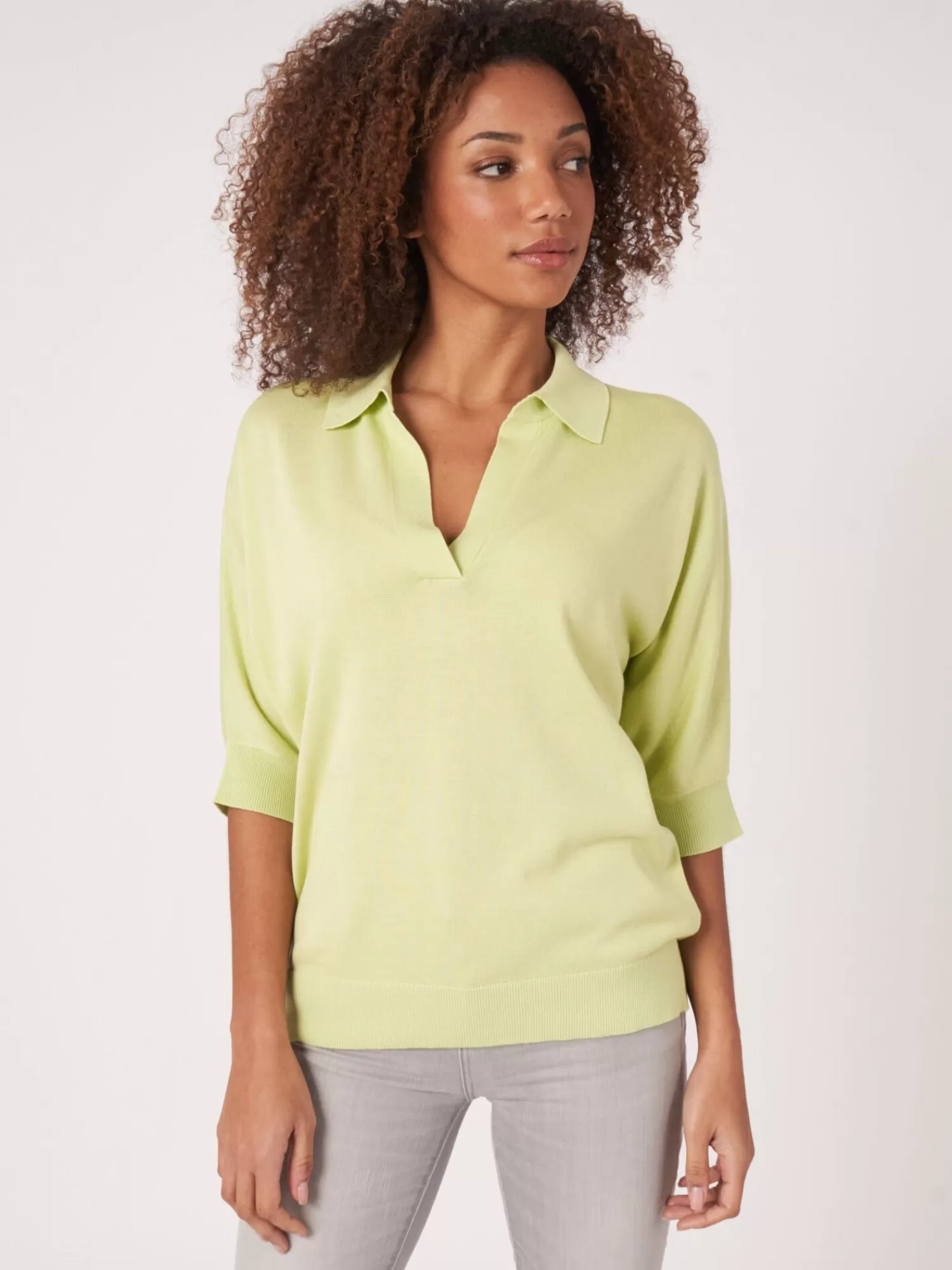 REPEAT cashmere Pullover>Pullover Mit Polokragen Aus Baumwollmischung Soda