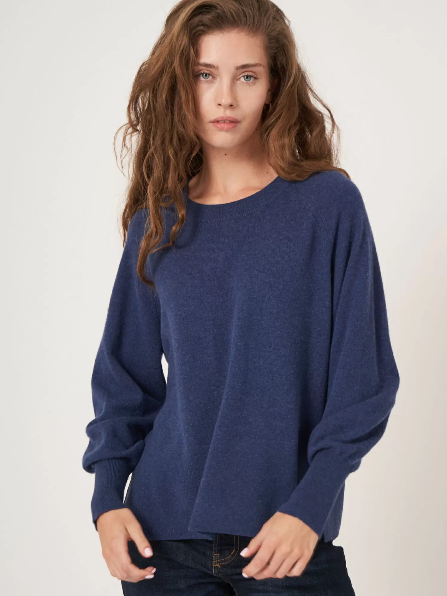 REPEAT cashmere Pullover>Raglan-Pullover Aus Kaschmir Mit Hochgeripptem Saum Und Seitenschlitz Saphire