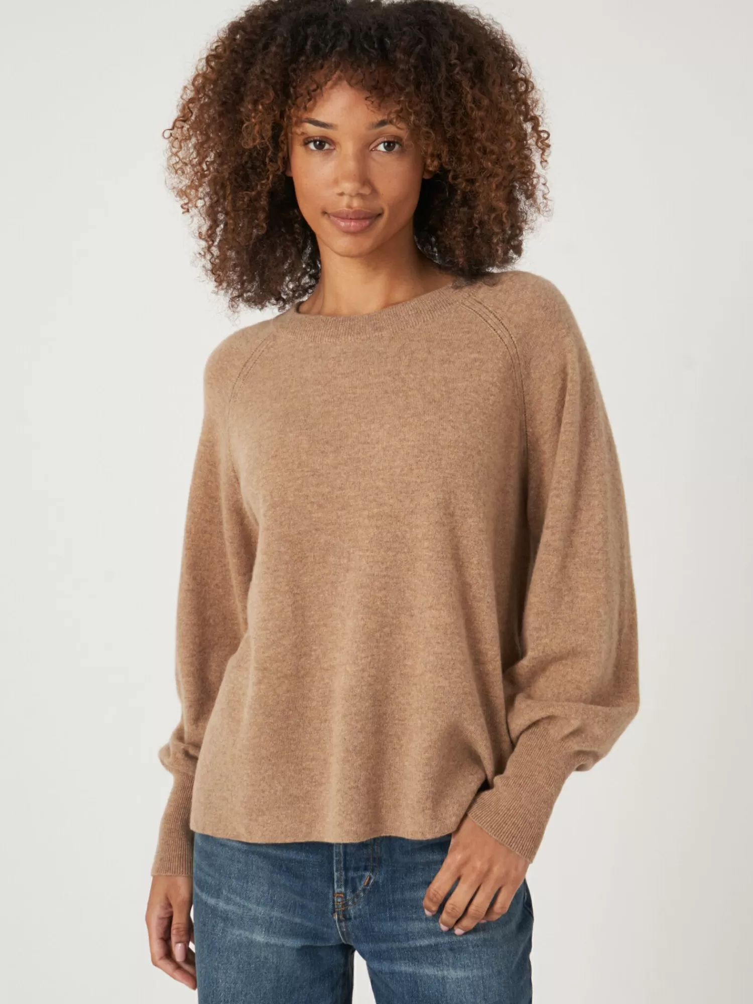 REPEAT cashmere Pullover>Raglan-Pullover Aus Kaschmir Mit Hochgeripptem Saum Und Seitenschlitz Camel