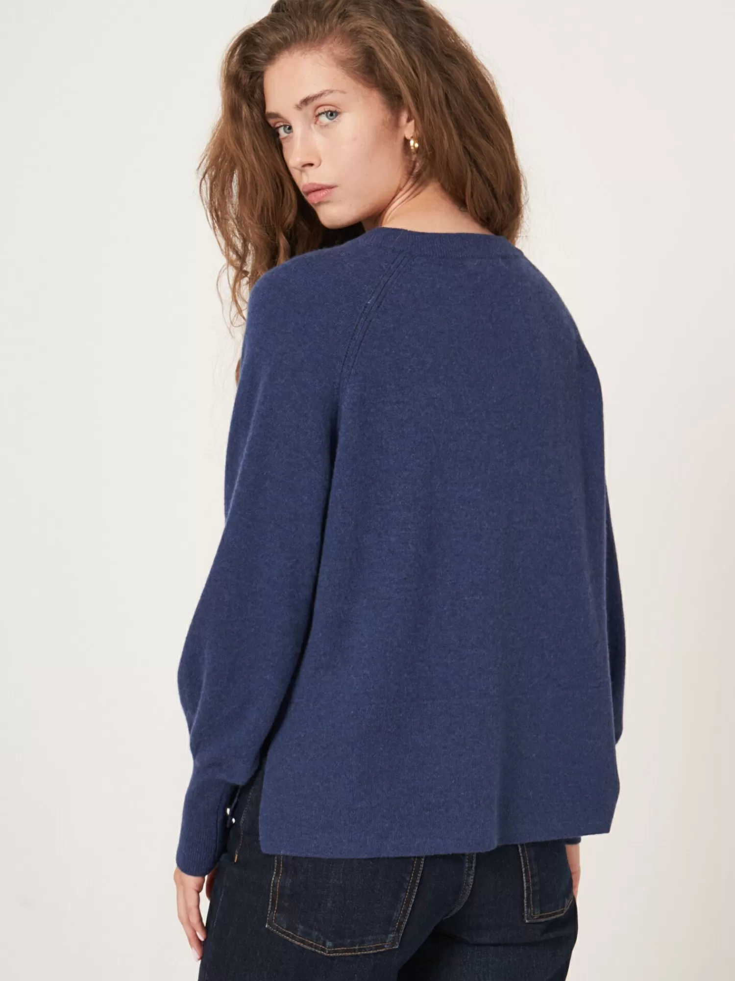 REPEAT cashmere Pullover>Raglan-Pullover Aus Kaschmir Mit Hochgeripptem Saum Und Seitenschlitz Saphire