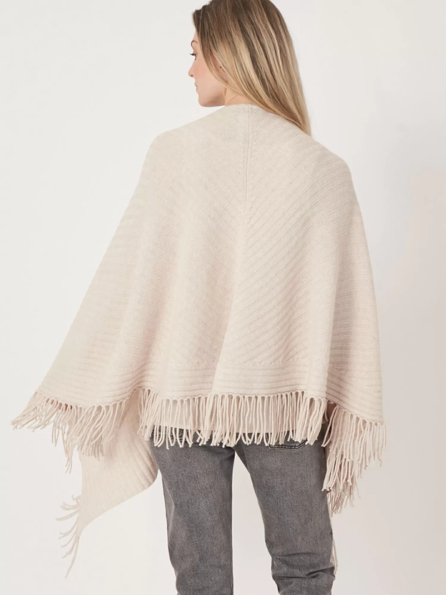 REPEAT cashmere Ponchos>Rippenstrick-Cape Mit Fransen Moondust