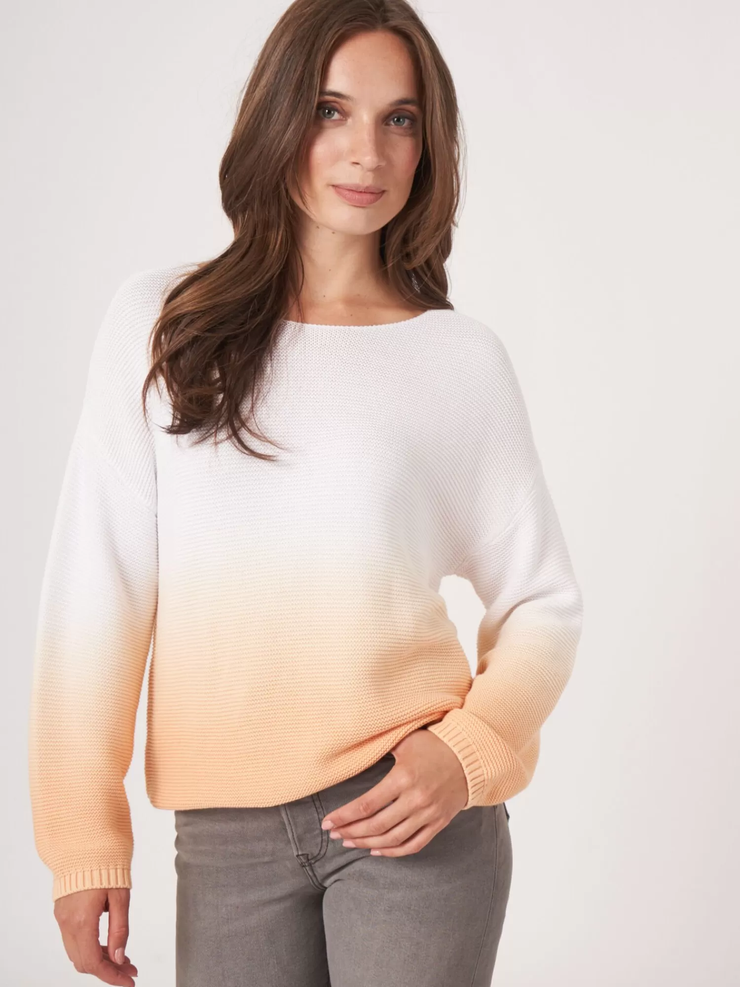 REPEAT cashmere Pullover>Rippenstrickpullover Aus Reiner Baumwolle Mit Dip-Dye-Druck Glow