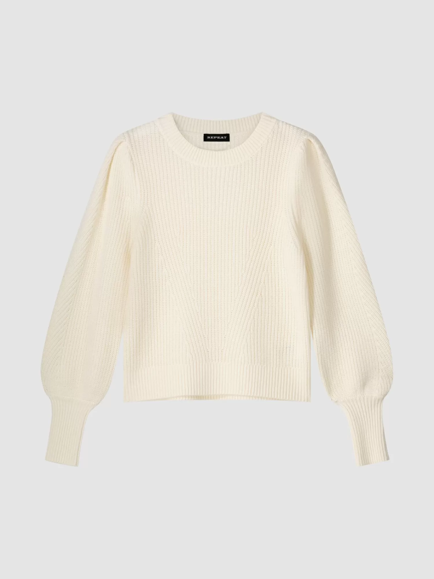 REPEAT cashmere Pullover>Rippstrick-Pullover Aus Merinowolle Mit Plissierten Schultern Cream