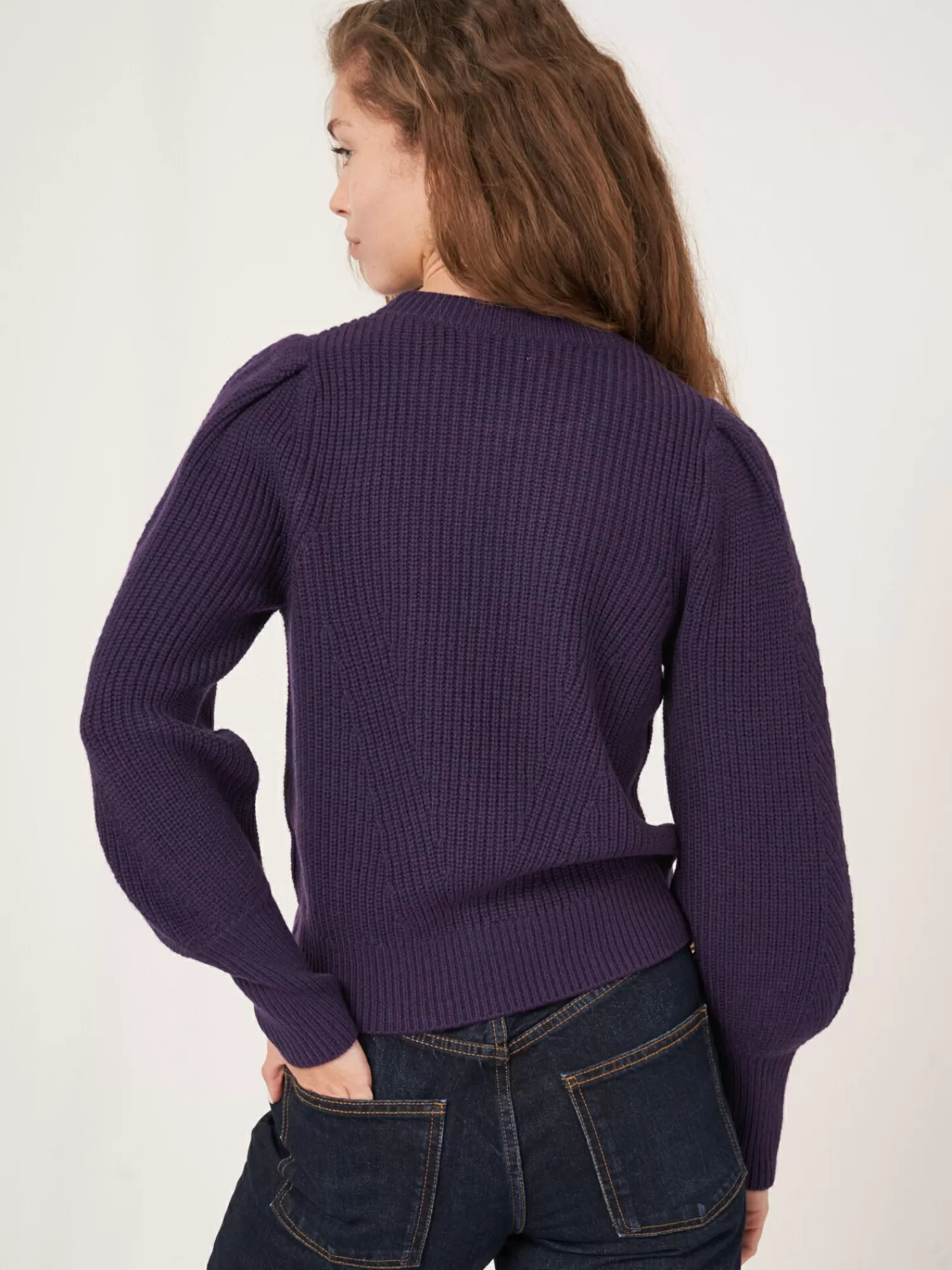 REPEAT cashmere Pullover>Rippstrick-Pullover Aus Merinowolle Mit Plissierten Schultern Purple