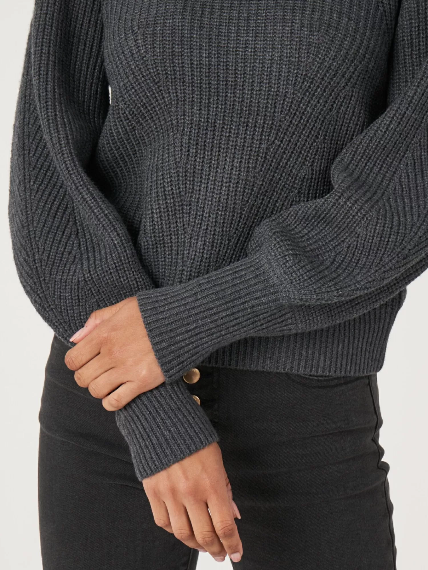 REPEAT cashmere Pullover>Rippstrick-Pullover Aus Merinowolle Mit Plissierten Schultern Dark Grey