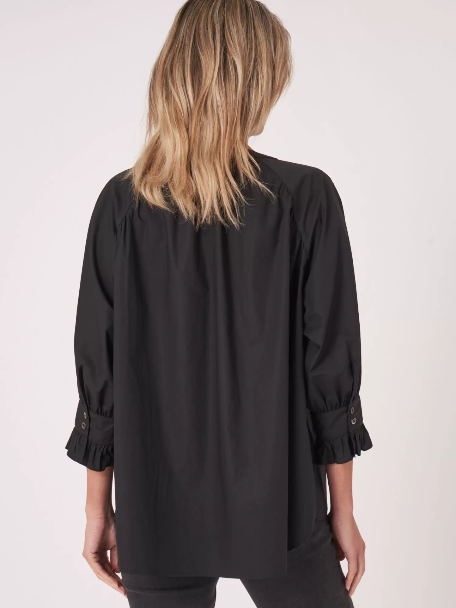 REPEAT cashmere Blusen>Ruschenbluse Aus Reiner Baumwolle Black