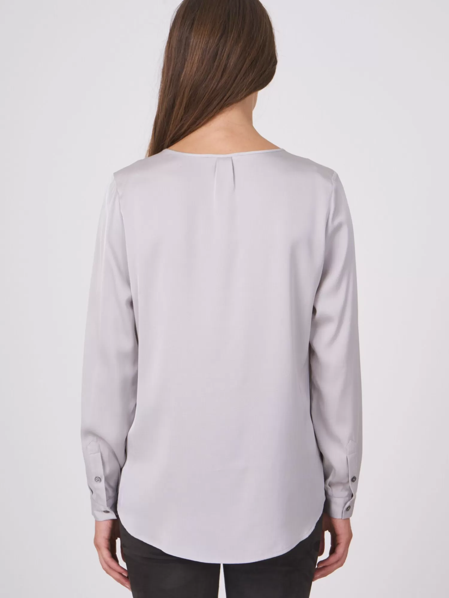 REPEAT cashmere Blusen>Seidenbluse Mit Geschlitztem Ausschnitt Light Grey