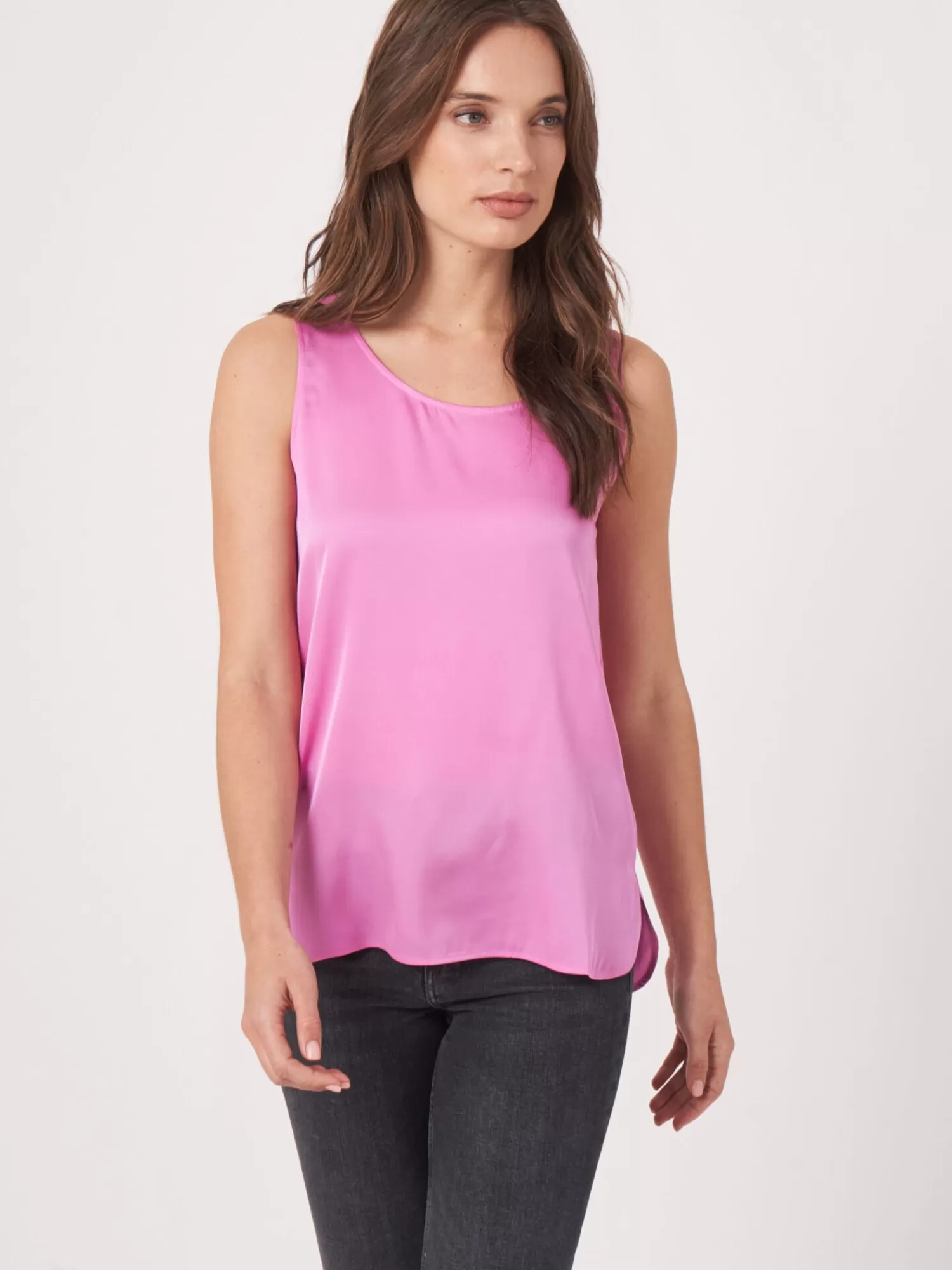 REPEAT cashmere Tops>Seidentop Mit Rundhalsausschnitt Blossom