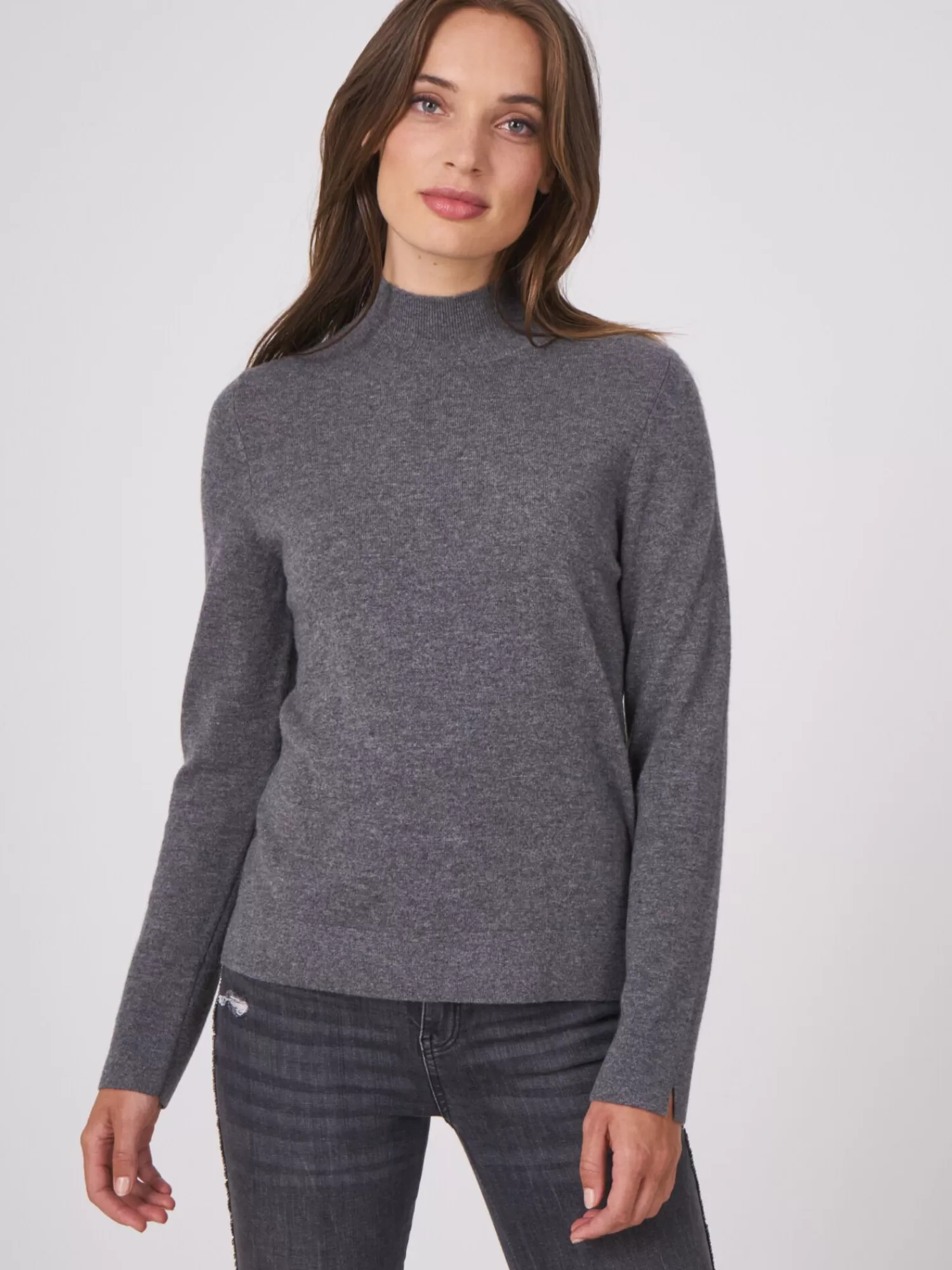 REPEAT cashmere Organisches Kaschmir>Stehkragen-Pullover Aus Organischem Kaschmir Med Grey