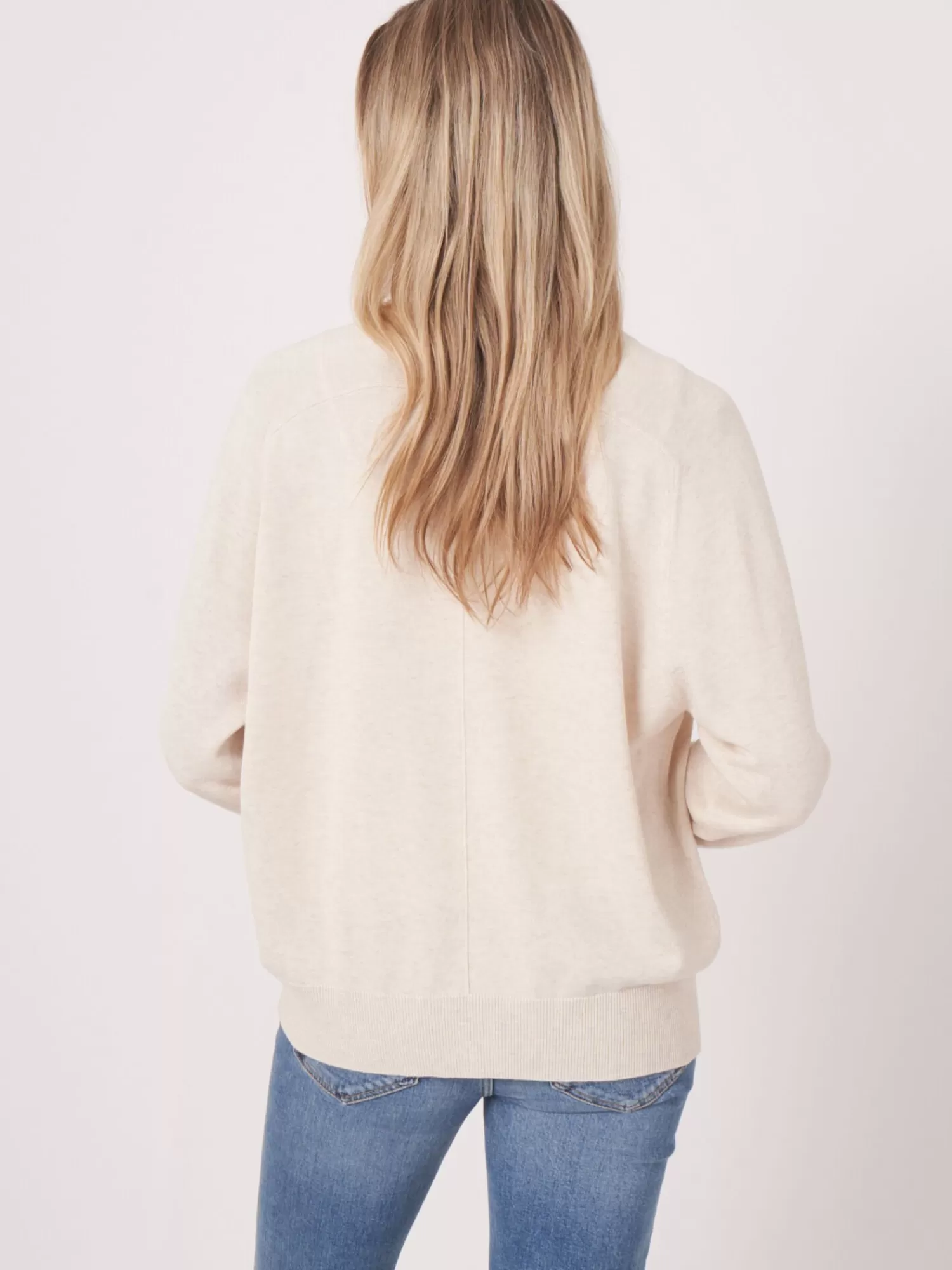 REPEAT cashmere Strickjacken>Strickjacke Aus Baumwollmischung Mit Knopfen Und Taschen Ivory