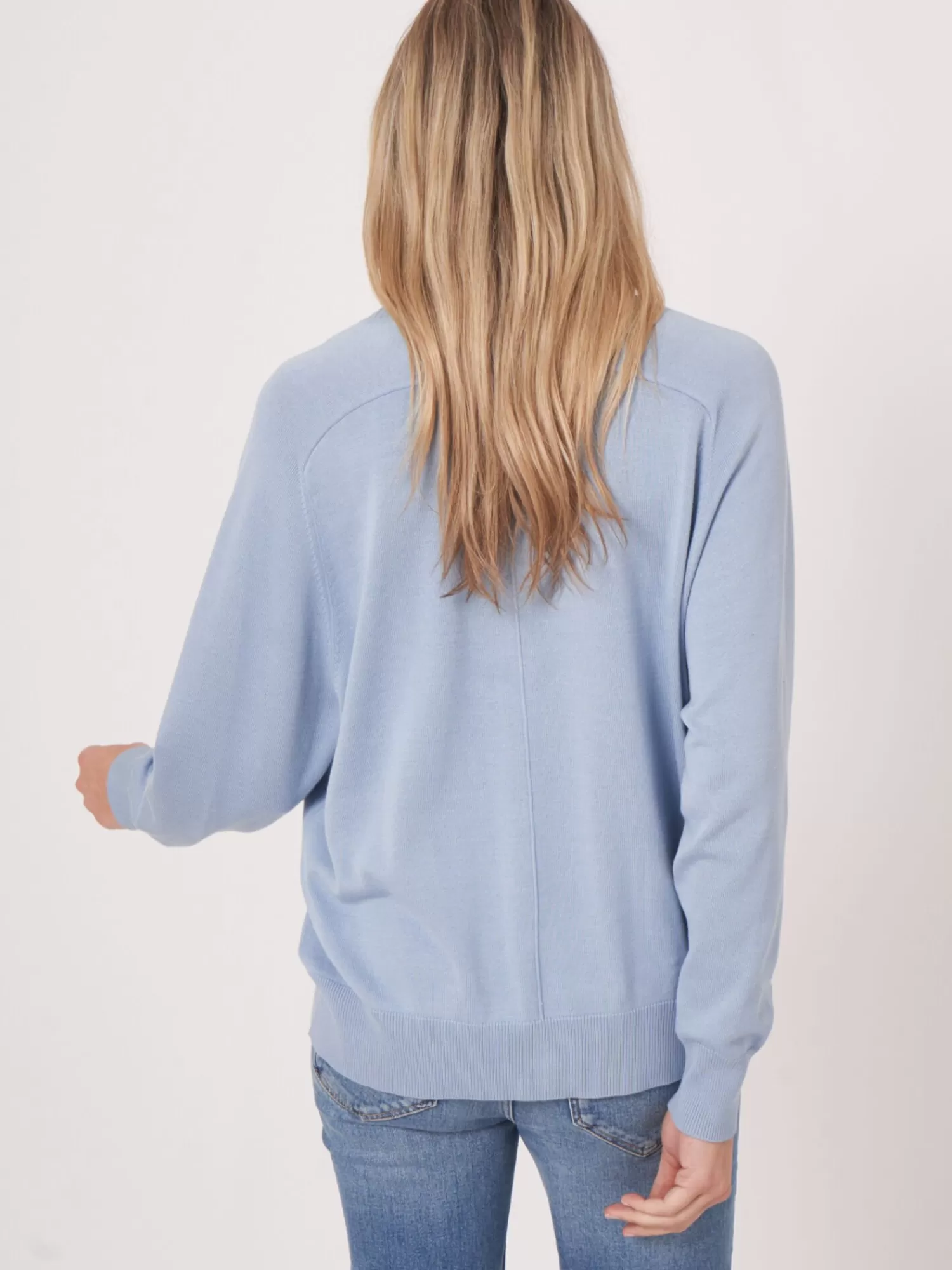 REPEAT cashmere Strickjacken>Strickjacke Aus Baumwollmischung Mit Knopfen Und Taschen Lt Blue