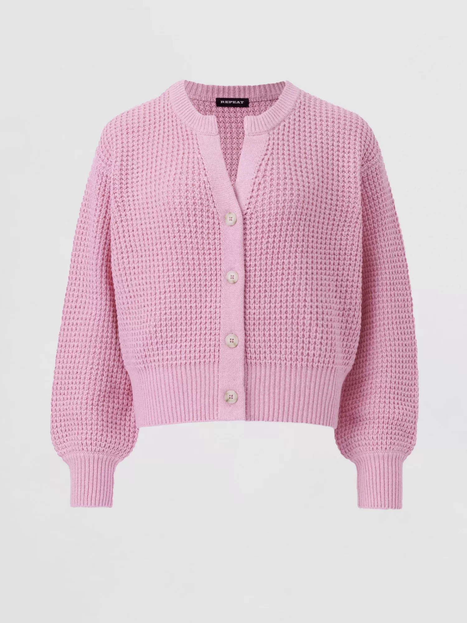 REPEAT cashmere Strickjacken>Strickjacke Aus Größem Rippenstrick Mit Puffarmeln Orchid