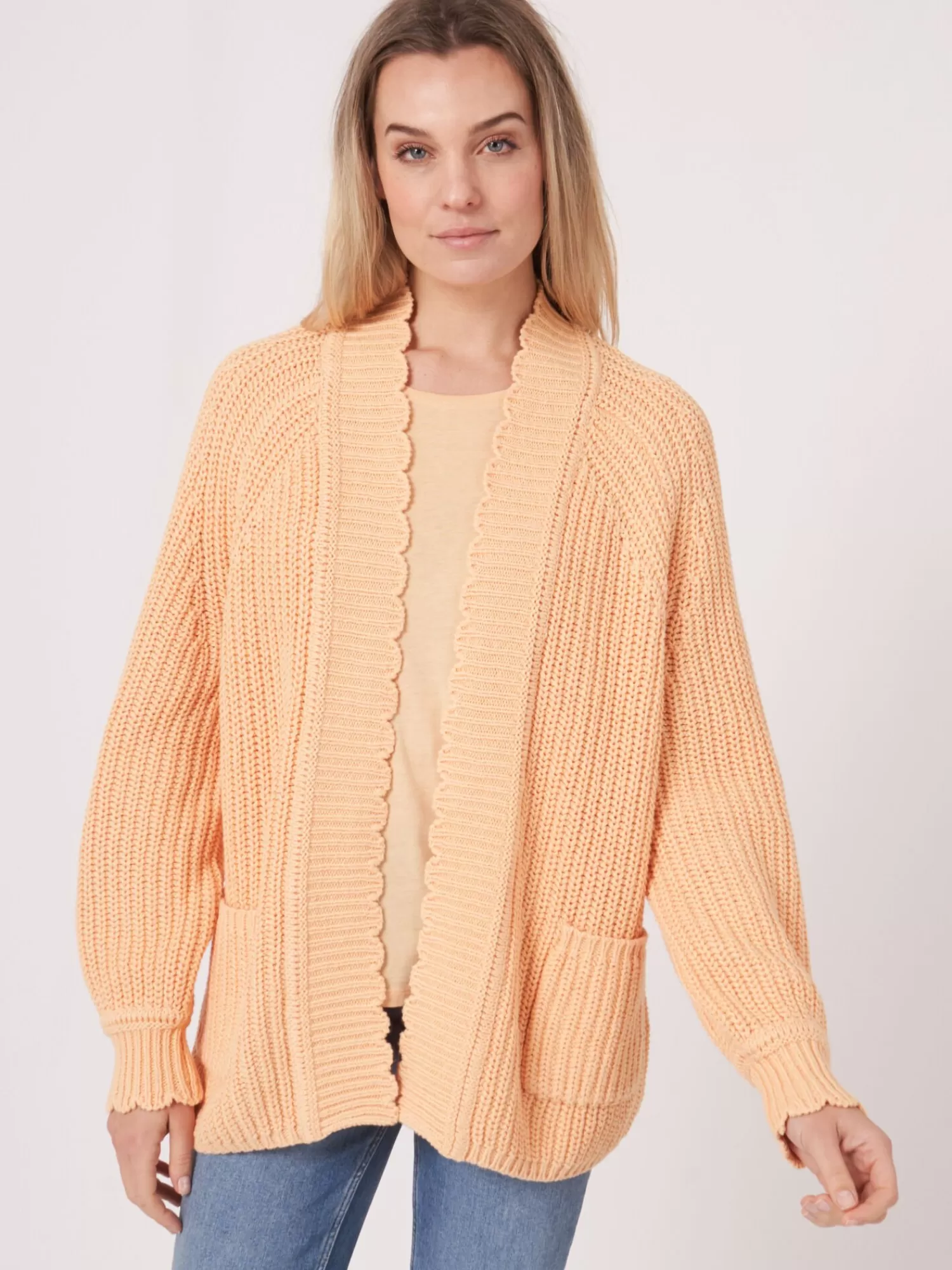 REPEAT cashmere Strickjacken>Strickjacke Aus Größem Rippenstrick Mit Wellenschliff Am Saum Glow