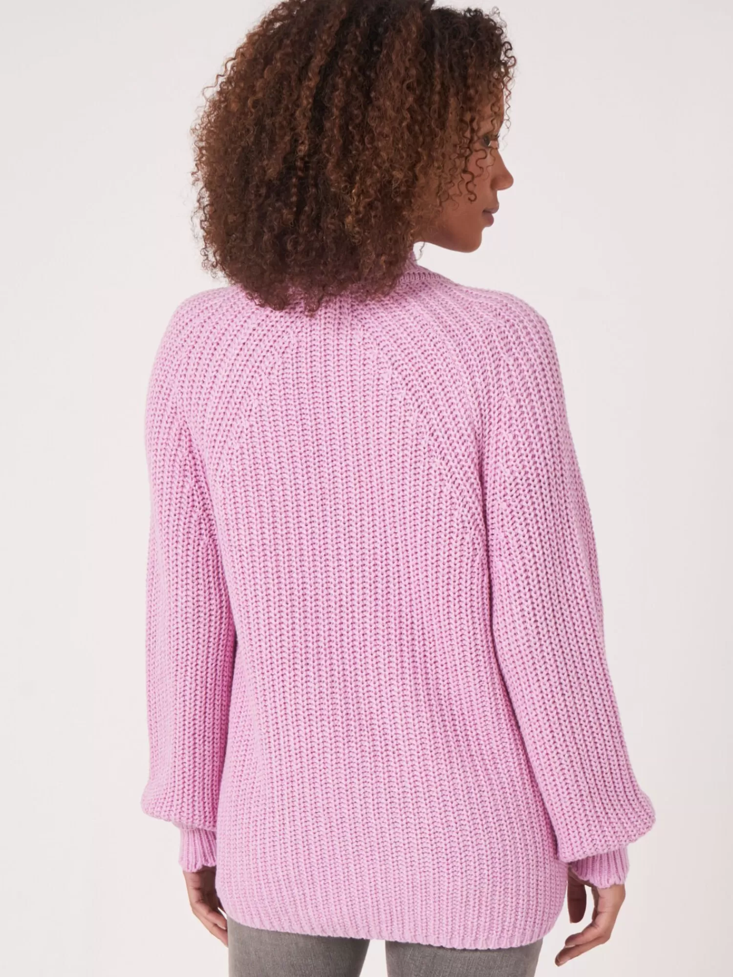 REPEAT cashmere Strickjacken>Strickjacke Aus Größem Rippenstrick Mit Wellenschliff Am Saum Orchid