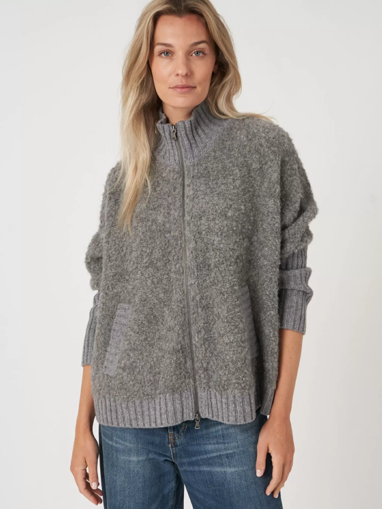 REPEAT cashmere Strickjacken>Strickjacke Aus Italienischem Garn Mit Reisverschluss Und Taschen Grey