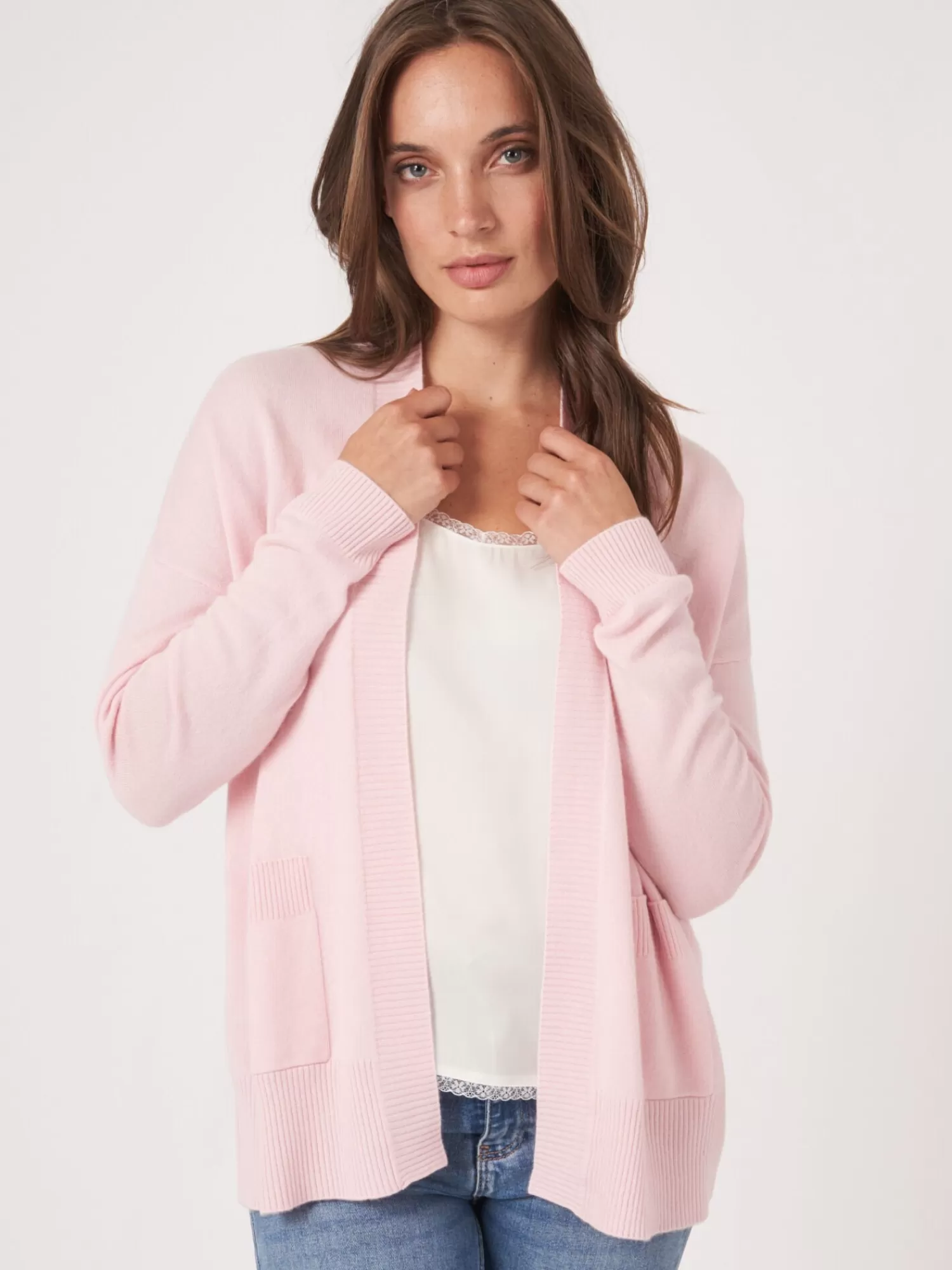 REPEAT cashmere Organisches Kaschmir>Strickjacke Aus Kaschmir-Seidenmischung Mit Offener Vorderseite Und Taschen Rose