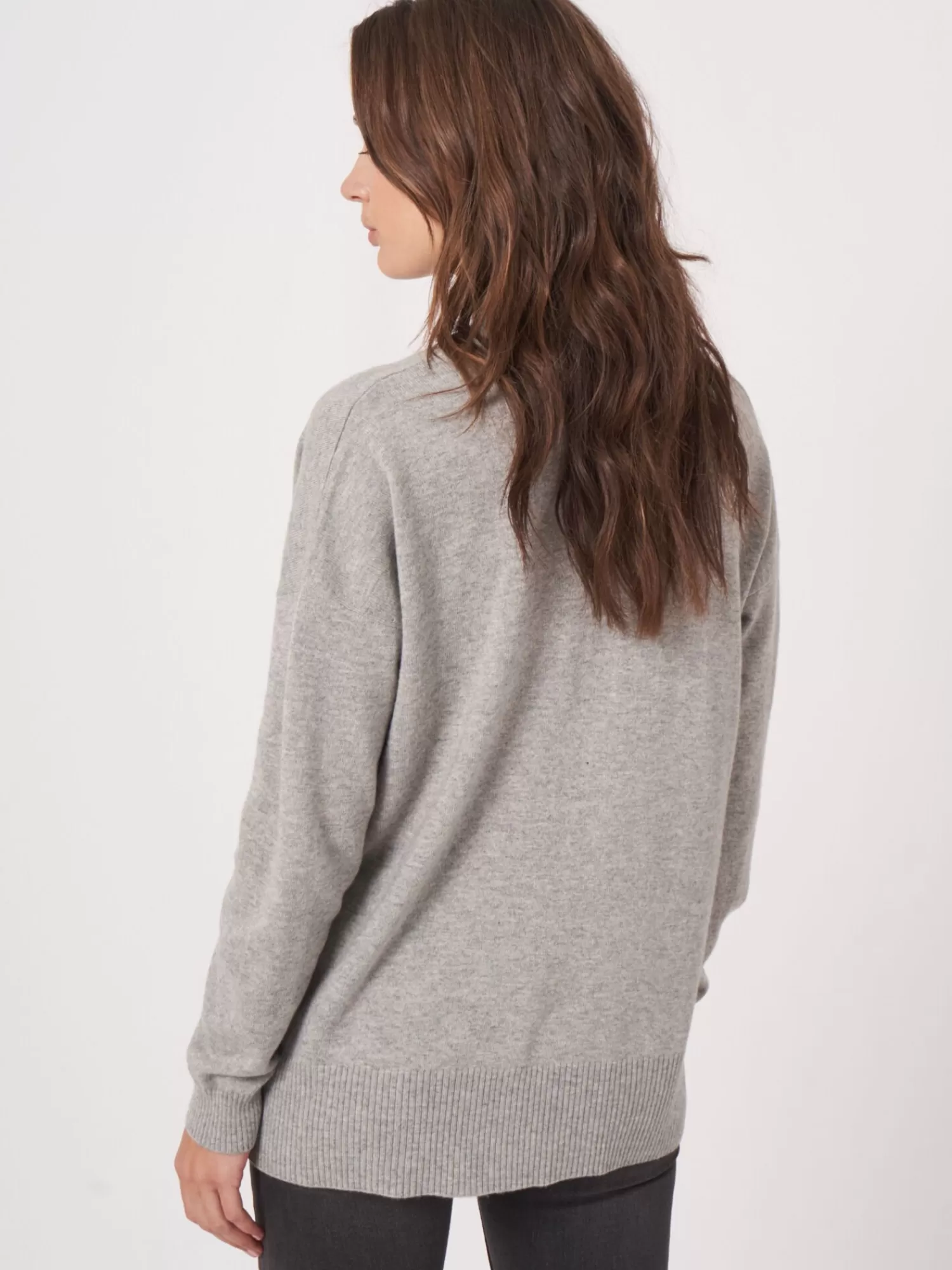 REPEAT cashmere Organisches Kaschmir>Strickjacke Aus Kaschmir-Seidenmischung Mit Offener Vorderseite Und Taschen Silver Grey