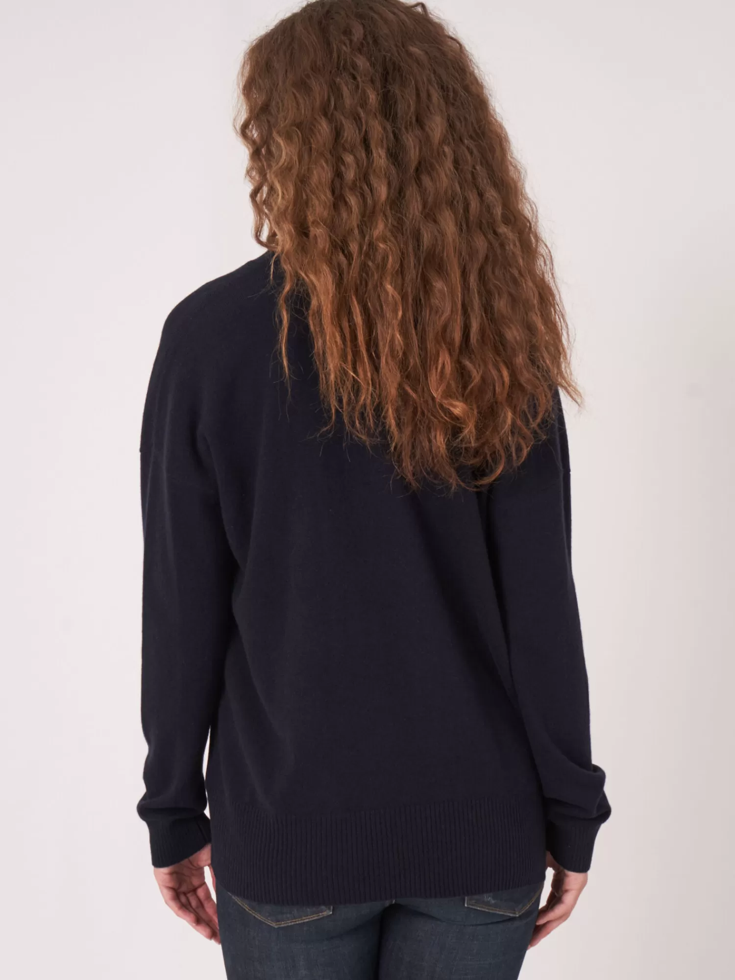 REPEAT cashmere Organisches Kaschmir>Strickjacke Aus Kaschmir-Seidenmischung Mit Offener Vorderseite Und Taschen Navy