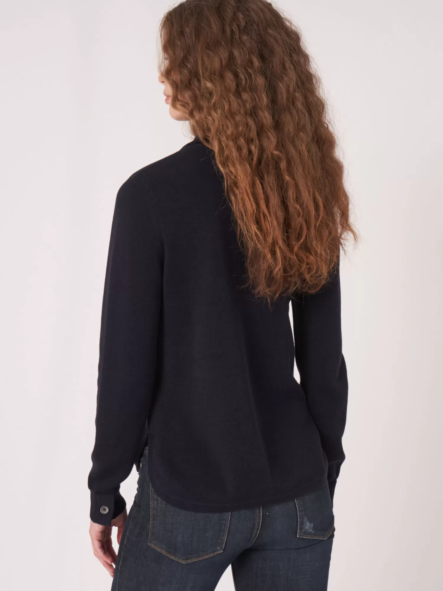 REPEAT cashmere Strickjacken>Strickjacke Mit Hemdkragen Und Taschen Navy