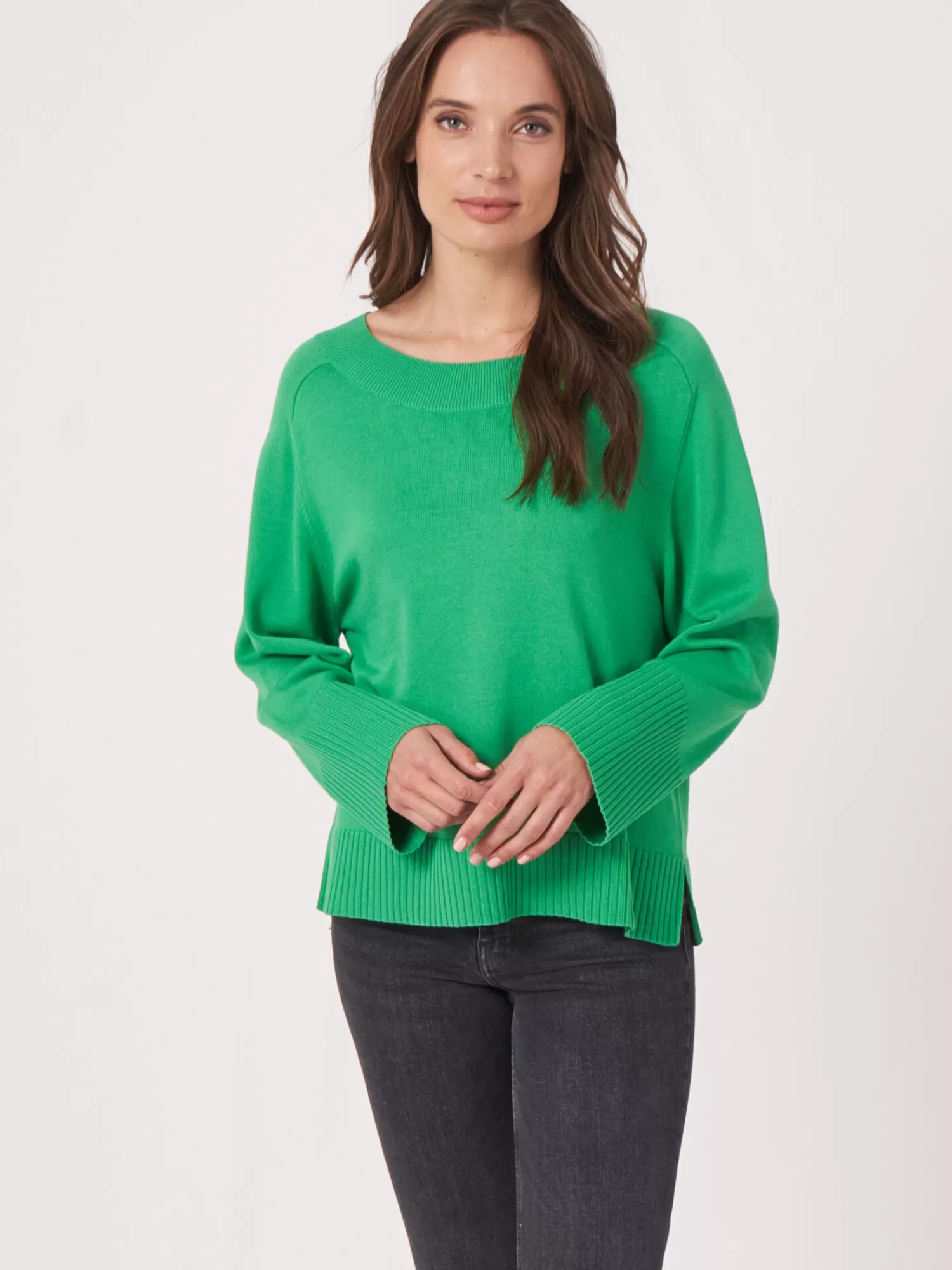 REPEAT cashmere Pullover>Strickpulli Mit Breitem Rippensaum Green