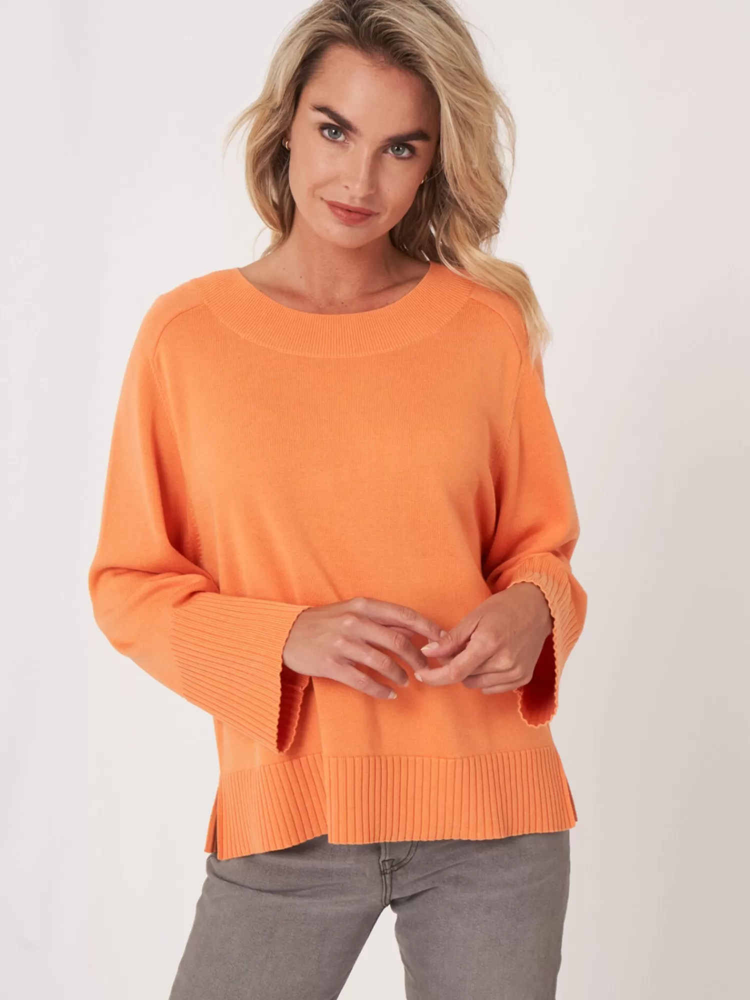 REPEAT cashmere Pullover>Strickpulli Mit Breitem Rippensaum Papaya