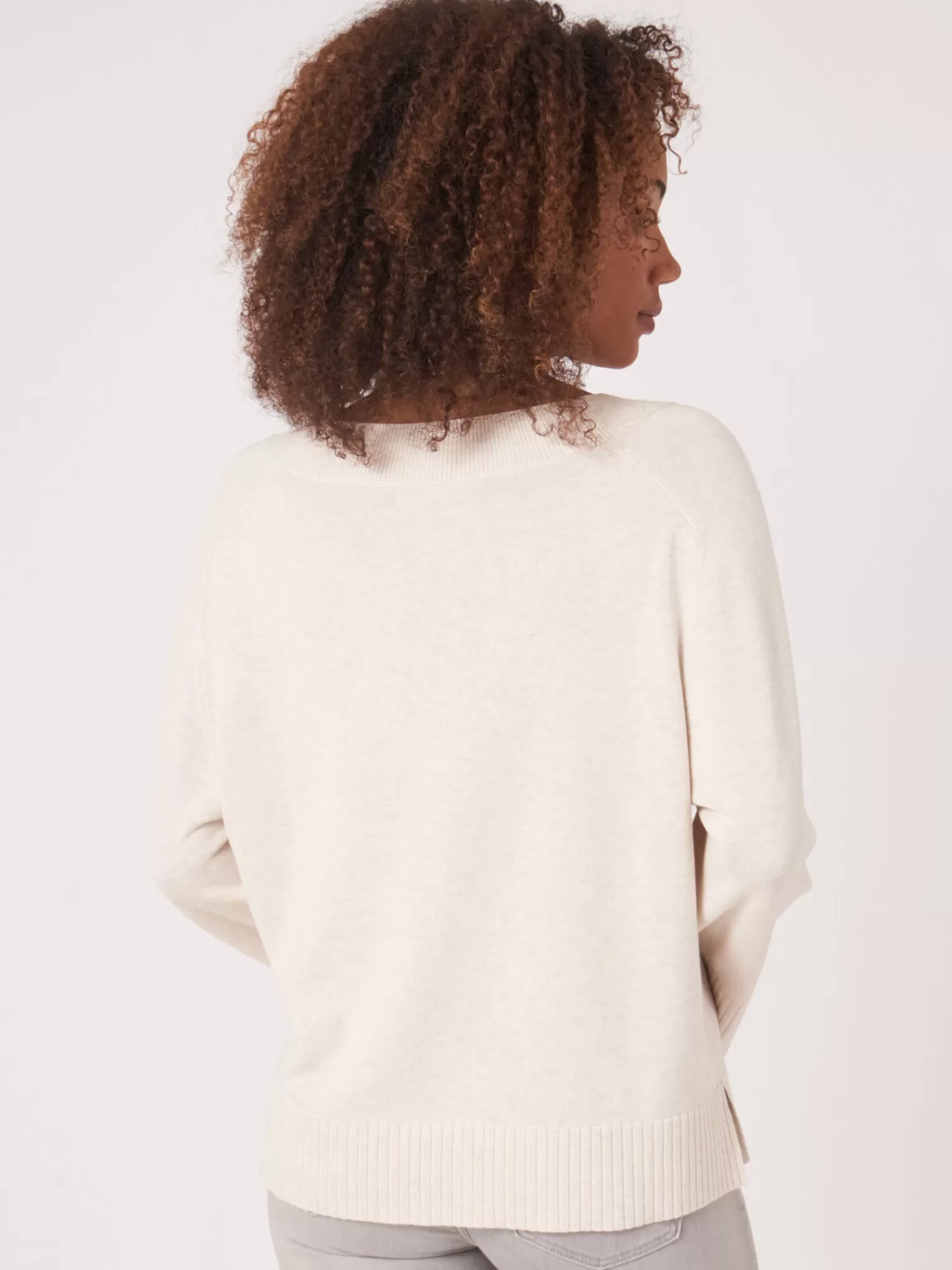 REPEAT cashmere Pullover>Strickpulli Mit Breitem Rippensaum Ivory