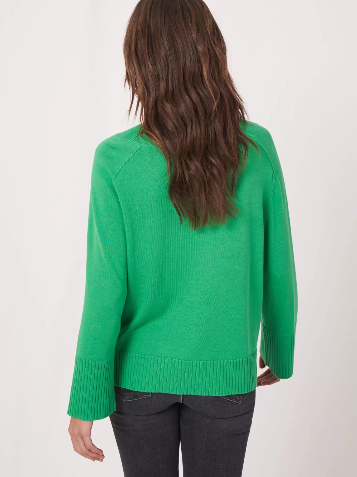 REPEAT cashmere Pullover>Strickpulli Mit Breitem Rippensaum Green