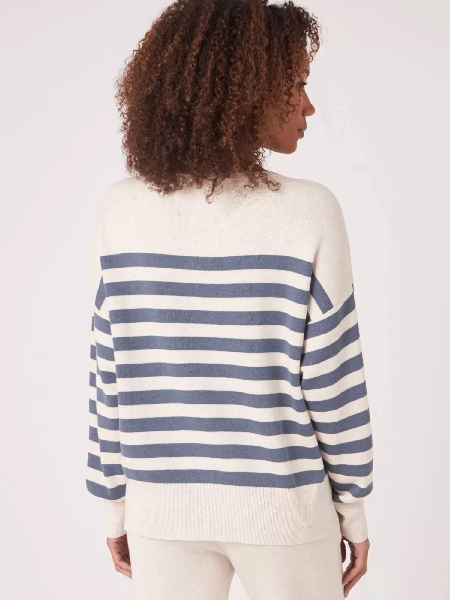 REPEAT cashmere Pullover>Strickpullover Aus Baumwollmischung Mit Streifen Denim