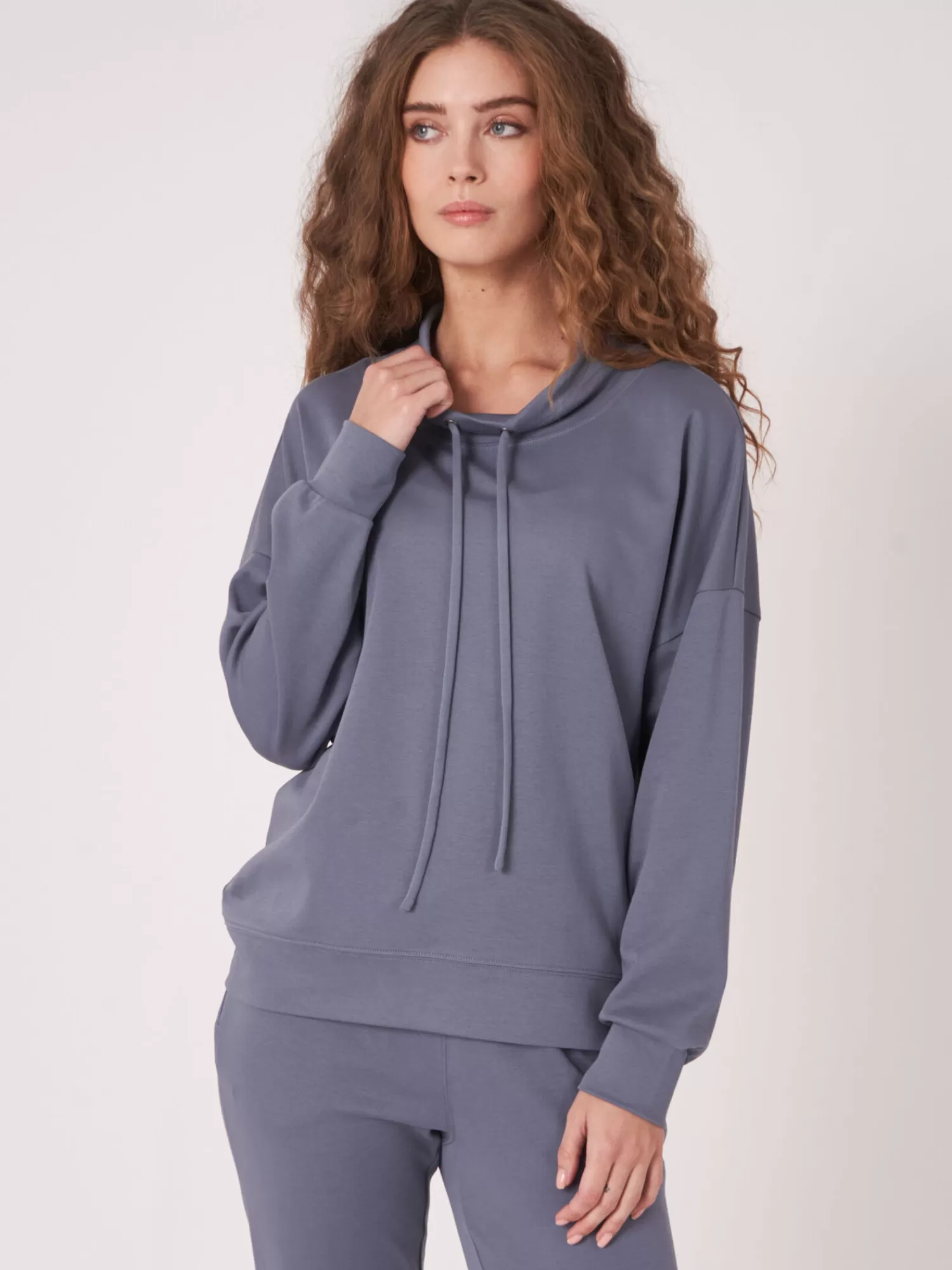 REPEAT cashmere Tops>Sweatshirt Aus Baumwollmischung Mit Kordelzug Denim