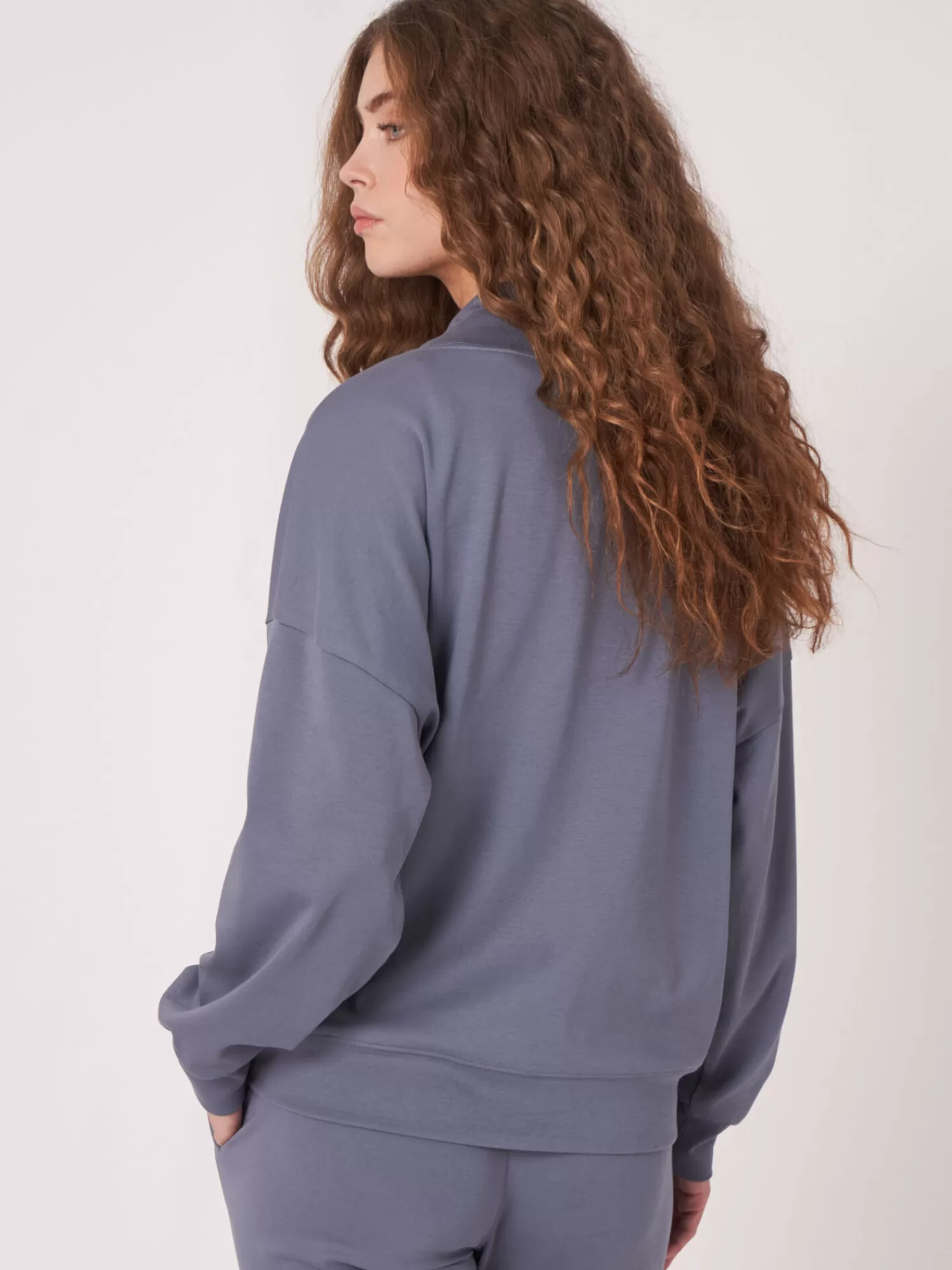 REPEAT cashmere Tops>Sweatshirt Aus Baumwollmischung Mit Kordelzug Denim