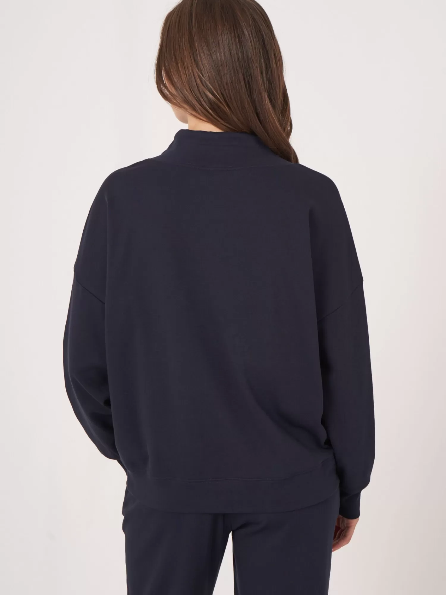 REPEAT cashmere Tops>Sweatshirt Aus Baumwollmischung Mit Kordelzug Navy