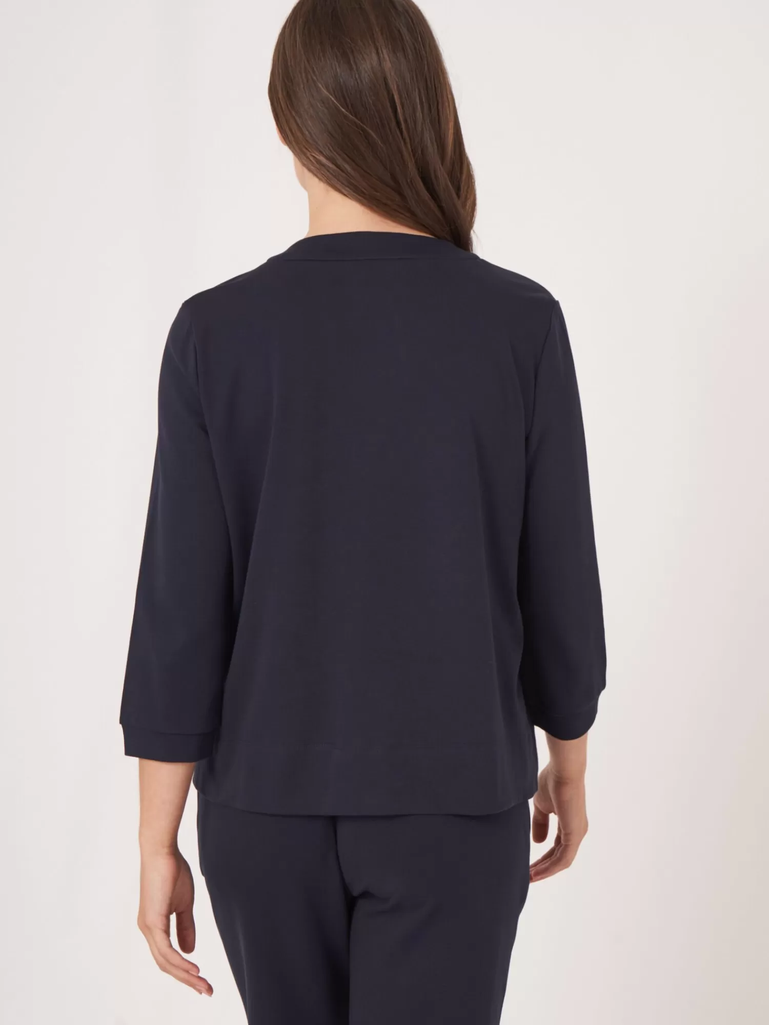 REPEAT cashmere Tops>Sweatshirt-Jacke Mit Verdeckter Knopfleiste Aus Baumwollmischung Navy