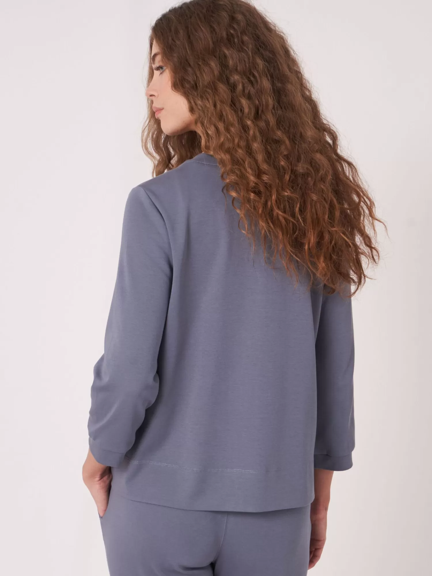 REPEAT cashmere Tops>Sweatshirt-Jacke Mit Verdeckter Knopfleiste Aus Baumwollmischung Denim