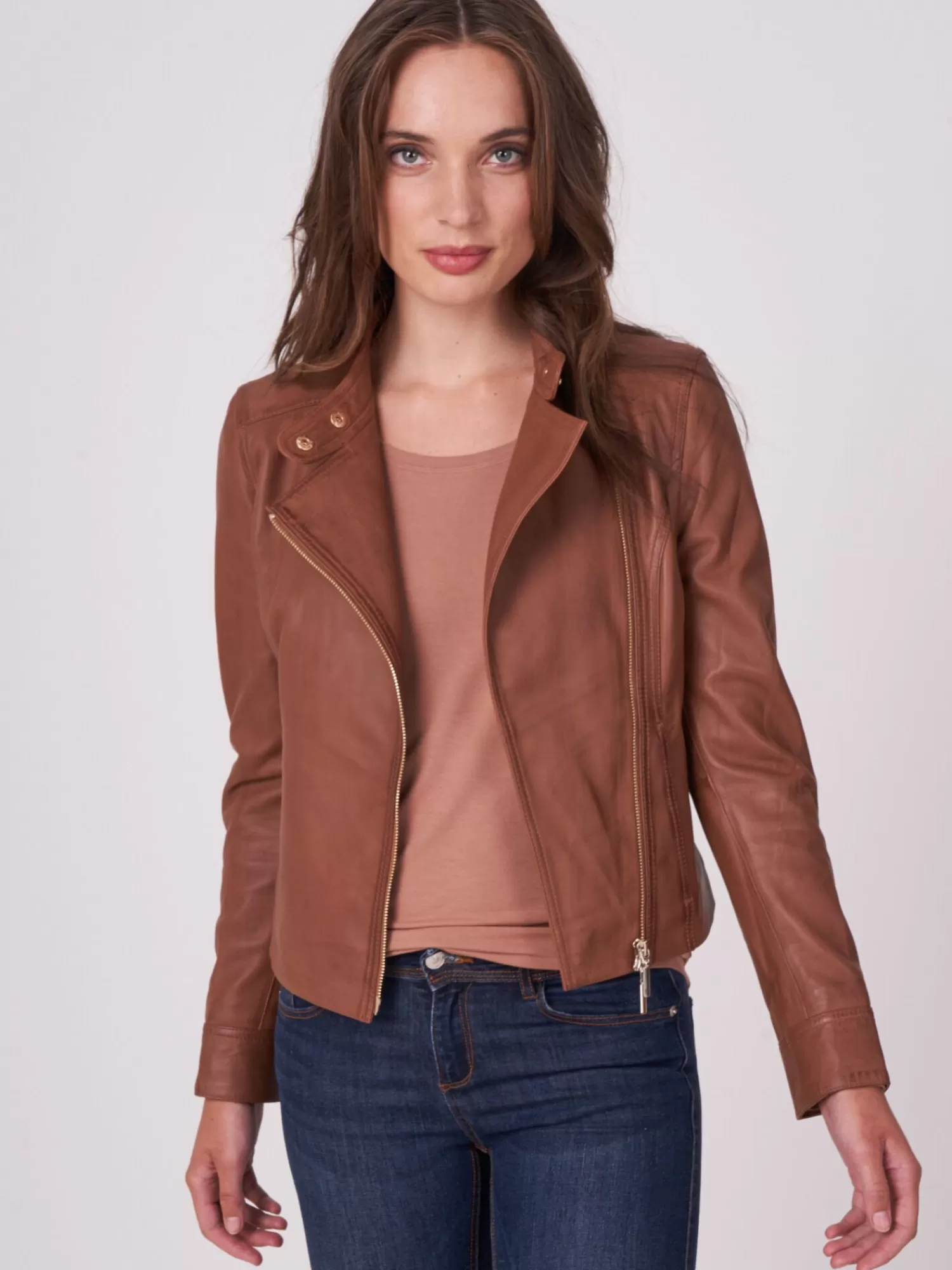 REPEAT cashmere Leder>Taillierte Biker-Lederjacke Hazel