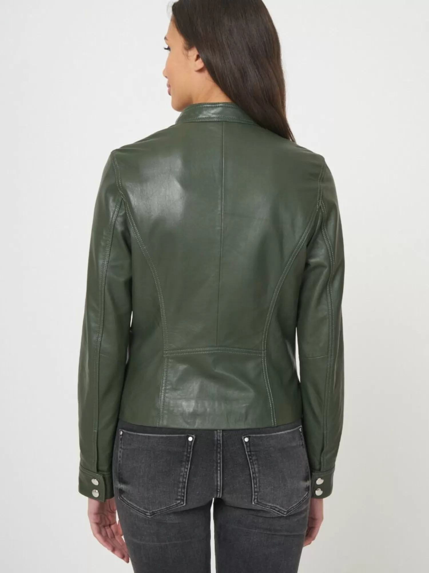 REPEAT cashmere Leder>Taillierte Biker-Lederjacke Seaweed