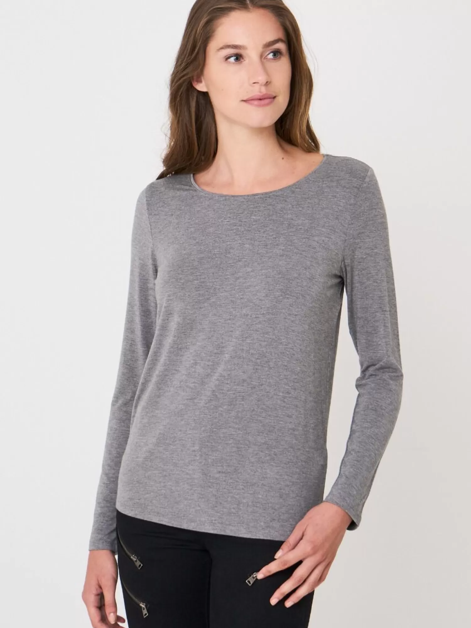 REPEAT cashmere Tops>Tailliertes Basic Longsleeve Med Grey