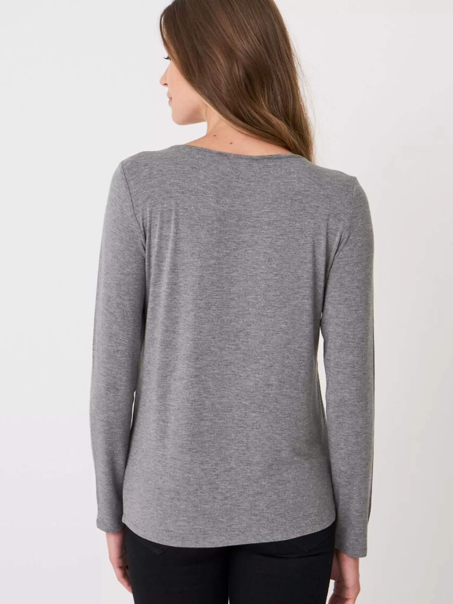 REPEAT cashmere Tops>Tailliertes Basic Longsleeve Med Grey